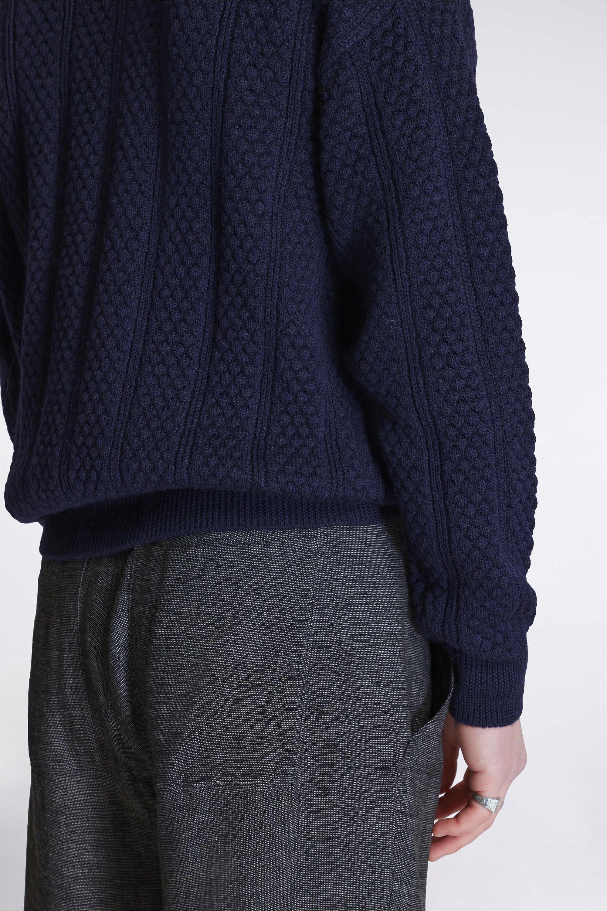 Hirtshals Bubble Rib knit Crewneck Dark Navy