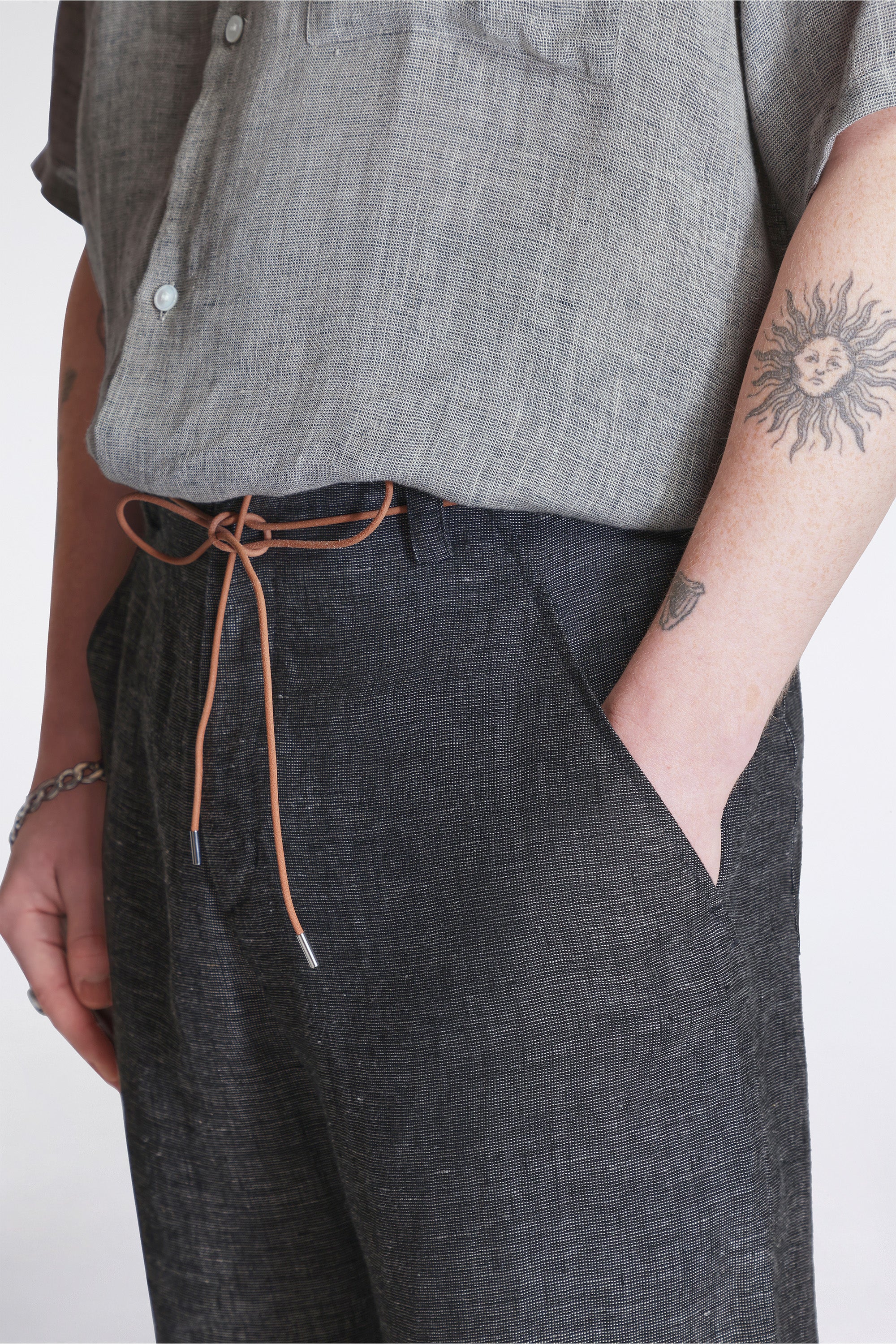 Nam Ou River Trip Pants Linen Mesh Black Mix