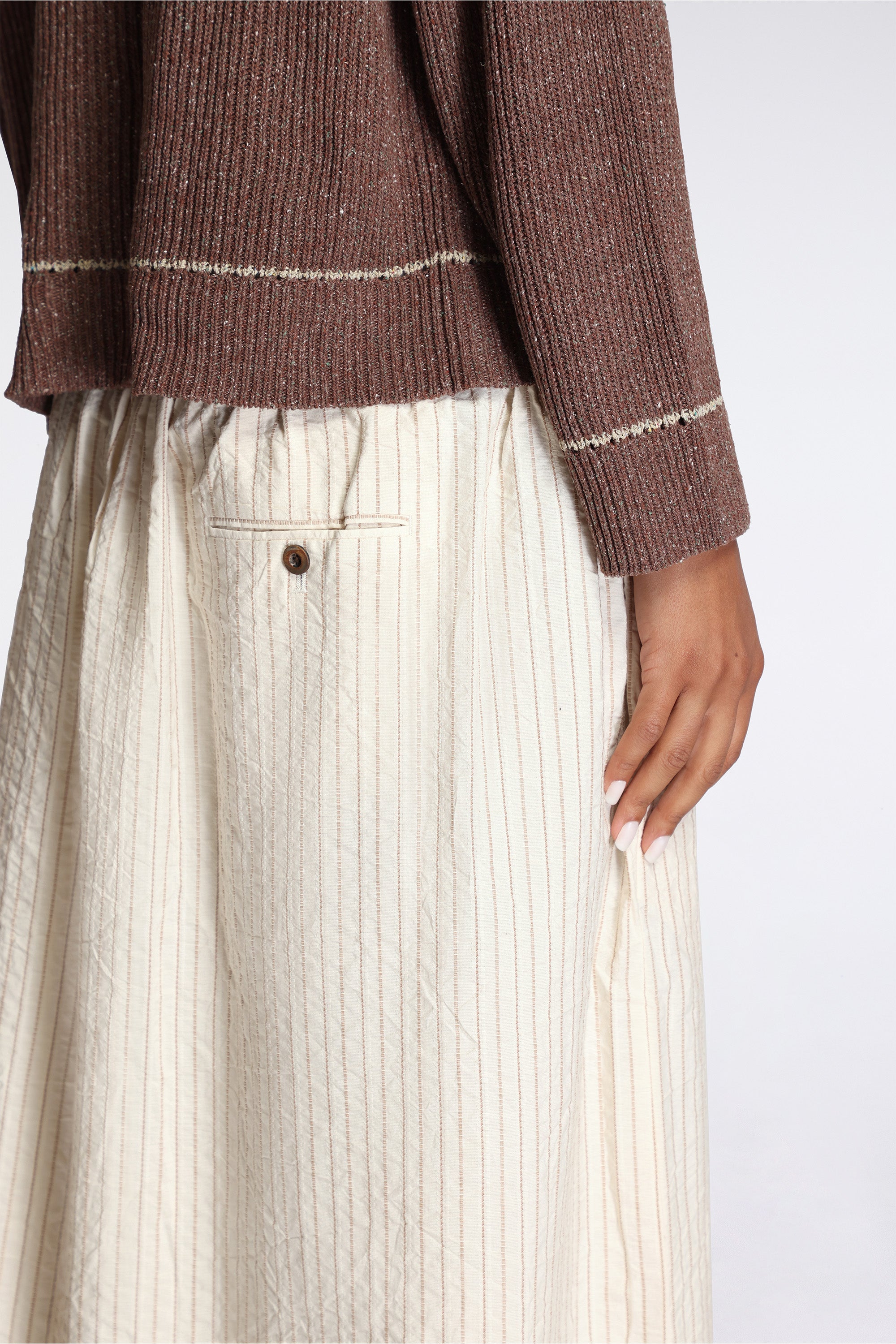 Hakama Skirt Natural/Brown Striped Cotton Shirting