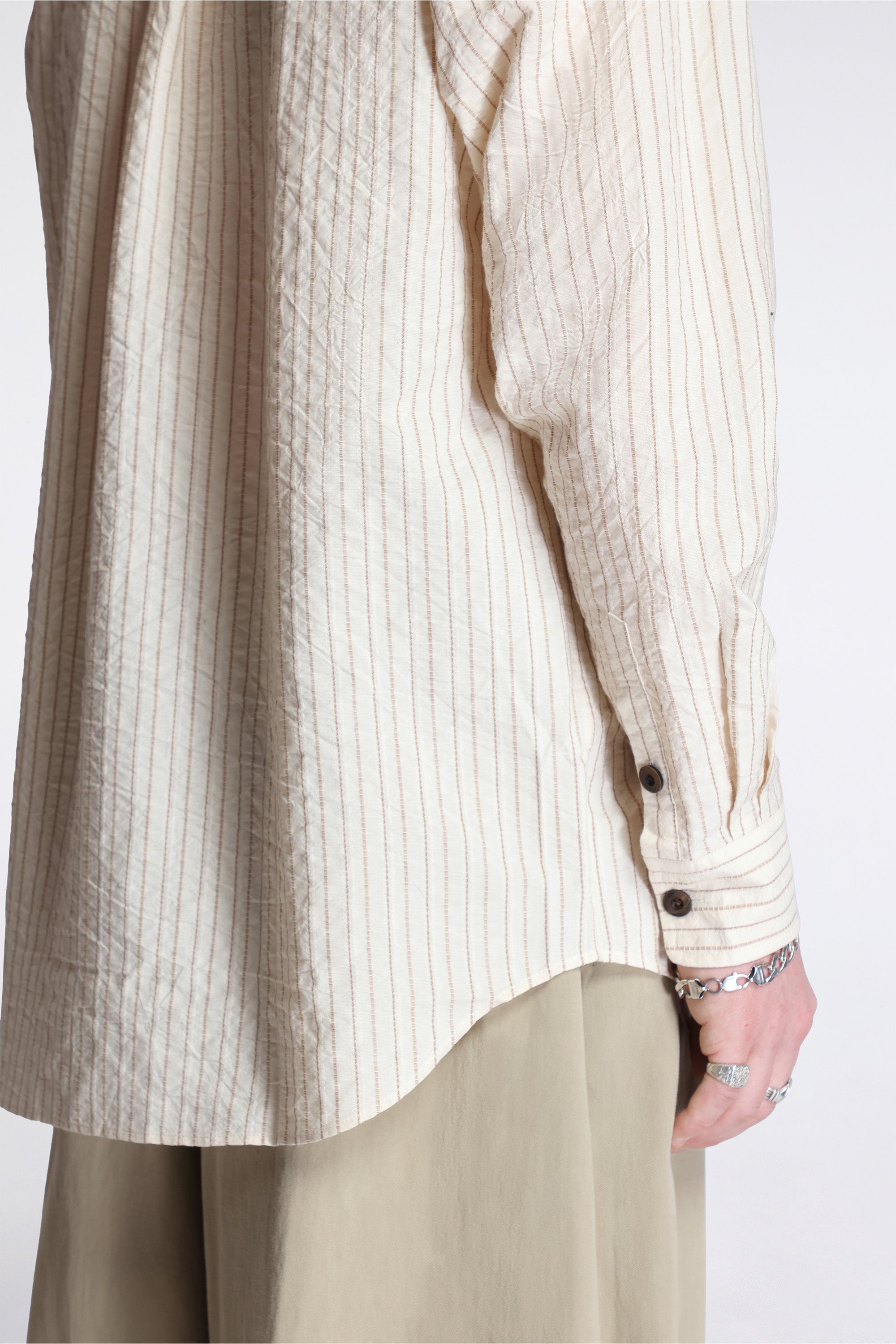 Grandpa Shirt Natural/Brown Striped Cotton Shirting