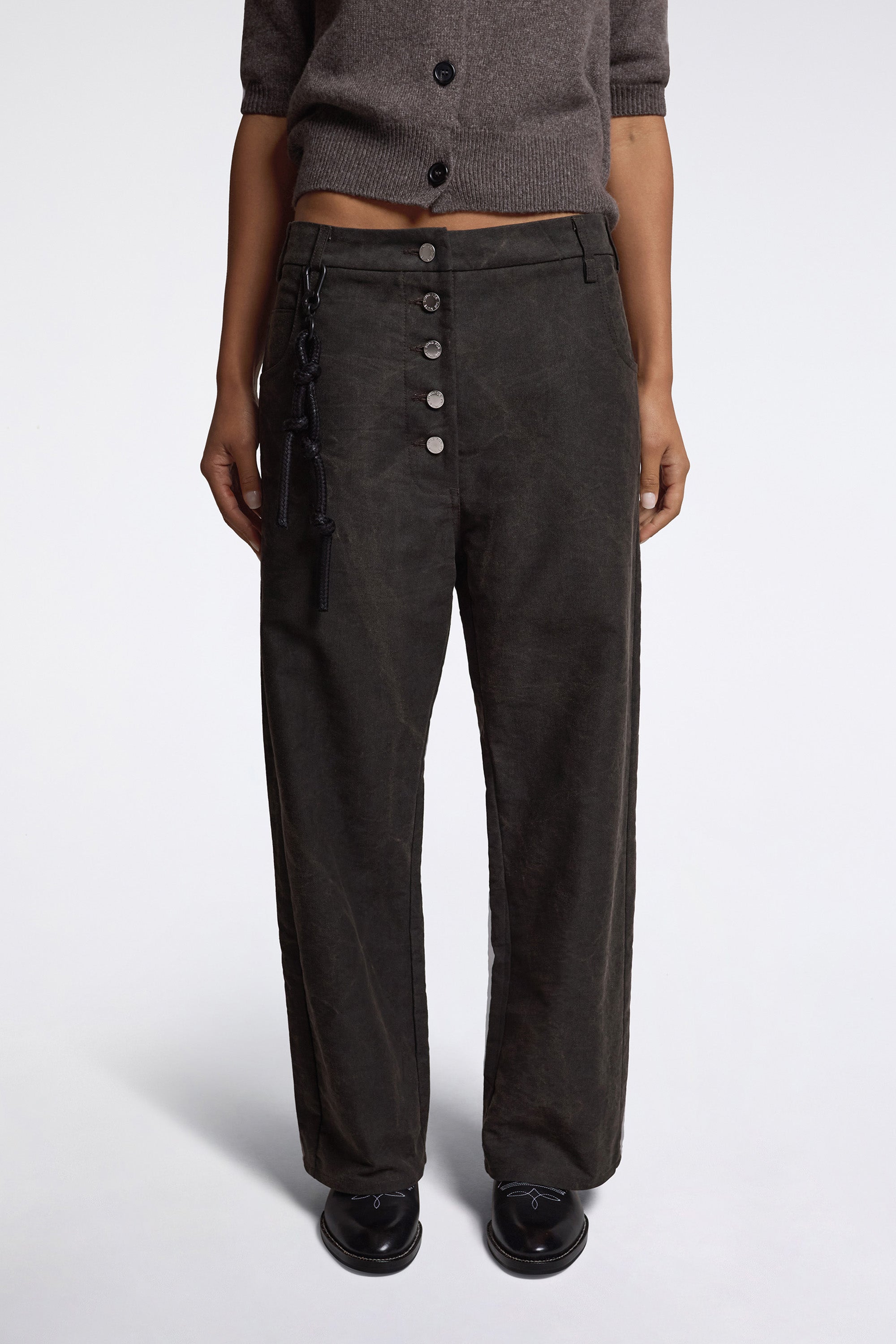 Exposed Button Pant Black