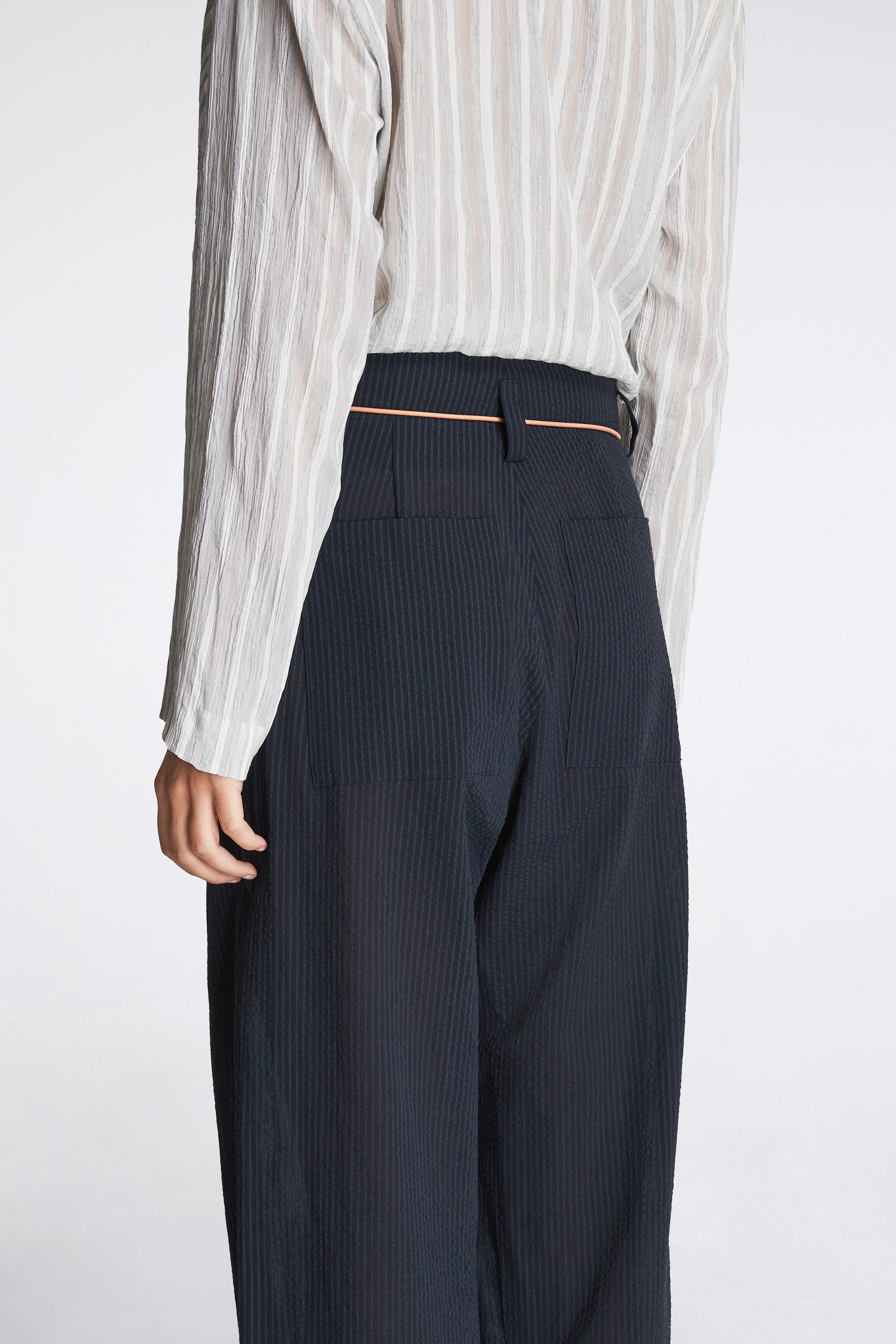 Nam Ou River Trip Pants Silk Seer Sucker Striped Lao Navy