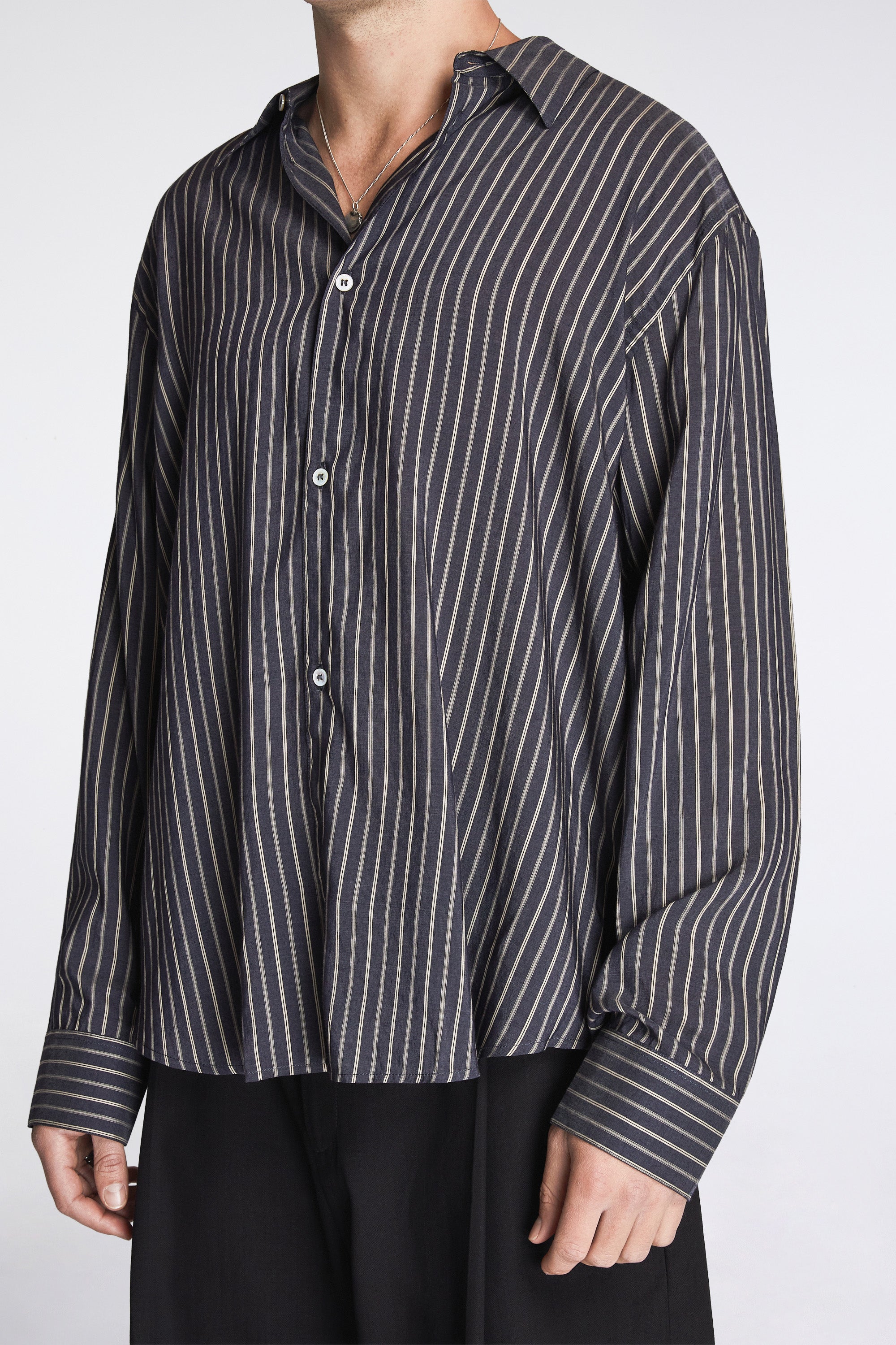 View Lyocell Silk Stripe Shirt Indigo