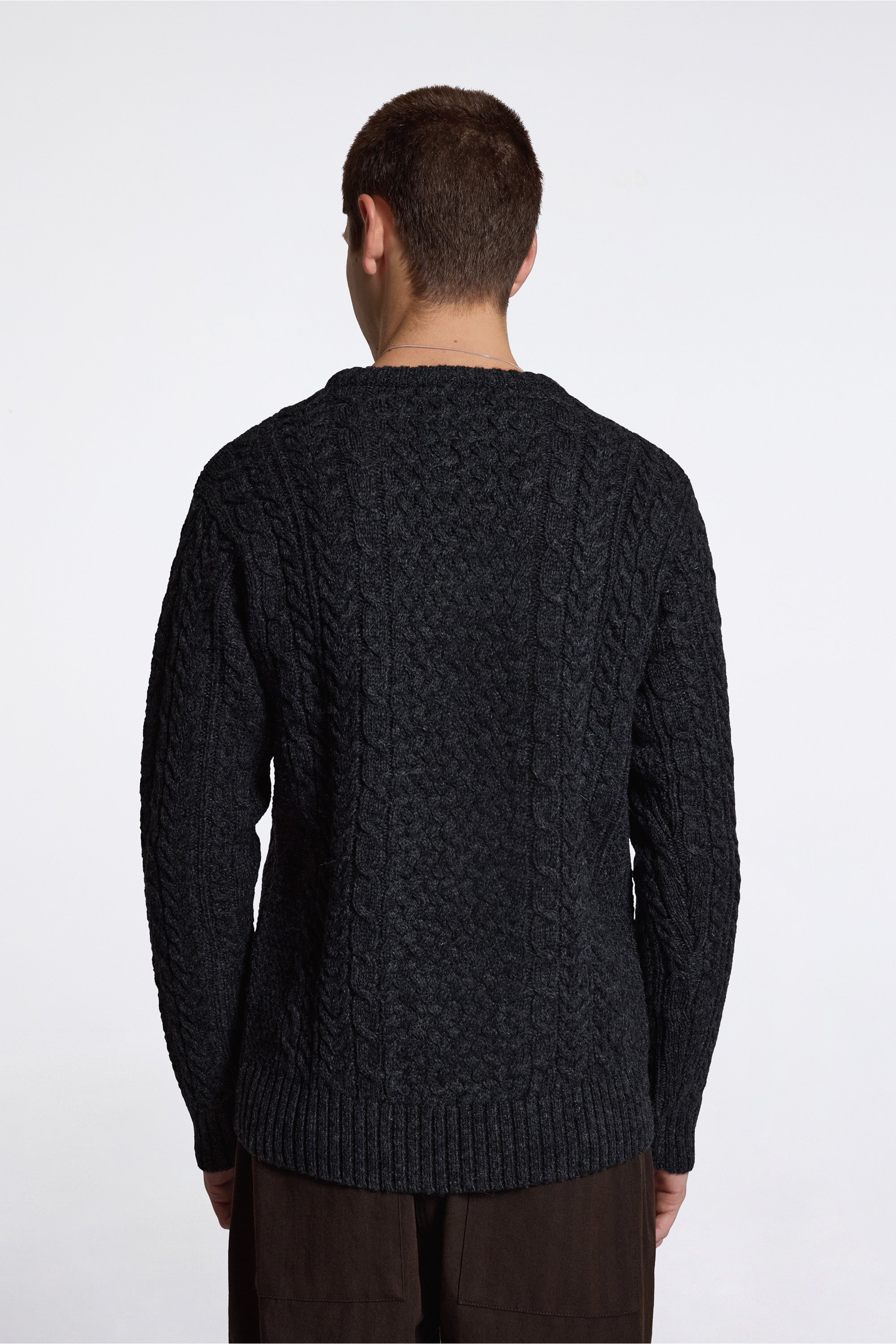 Wool Fisherman Sweater Black Heather