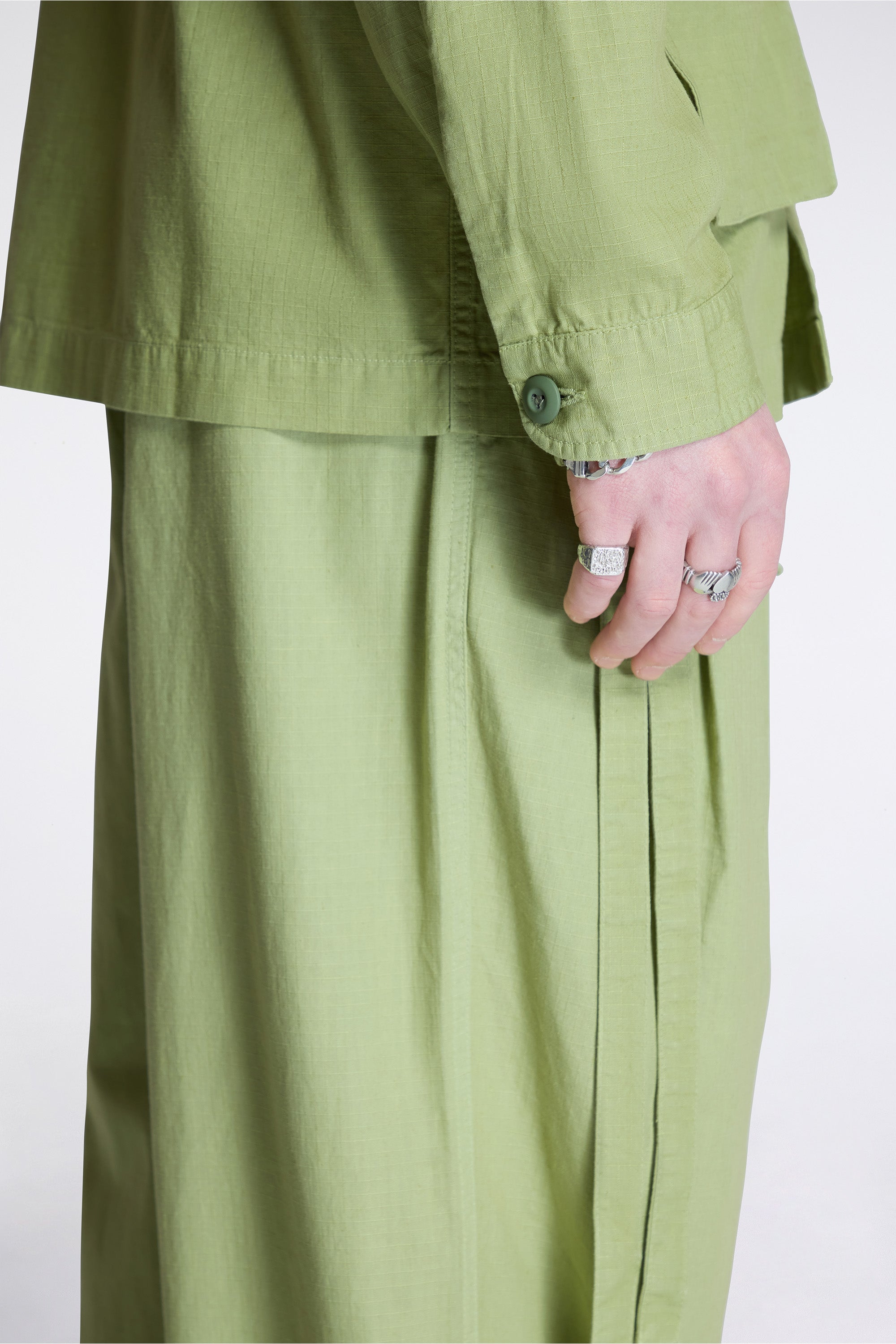 Hemp Ripstop Pleated Trousers Moss Green