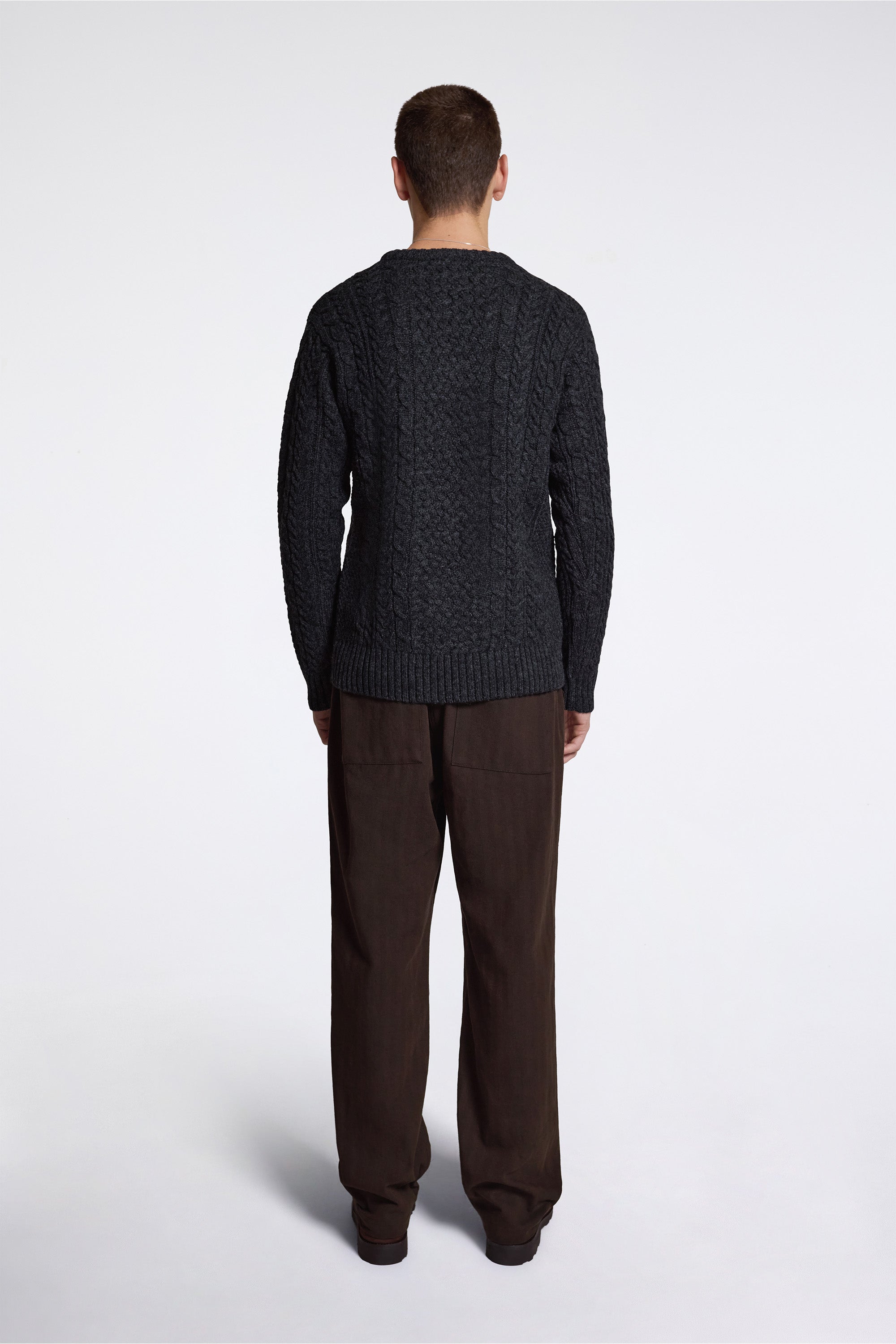 Wool Fisherman Sweater Black Heather