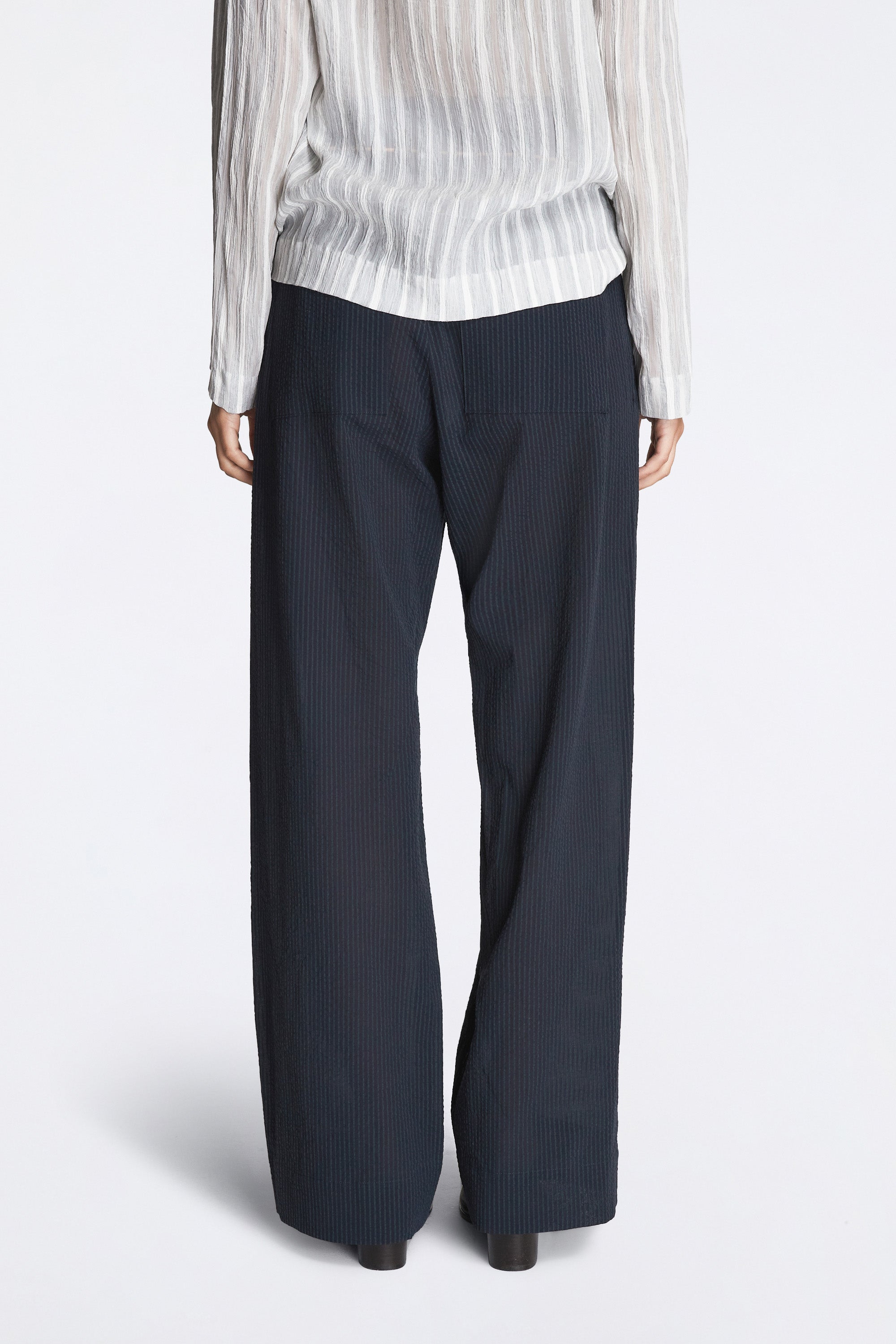 Nam Ou River Trip Pants Silk Seer Sucker Striped Lao Navy