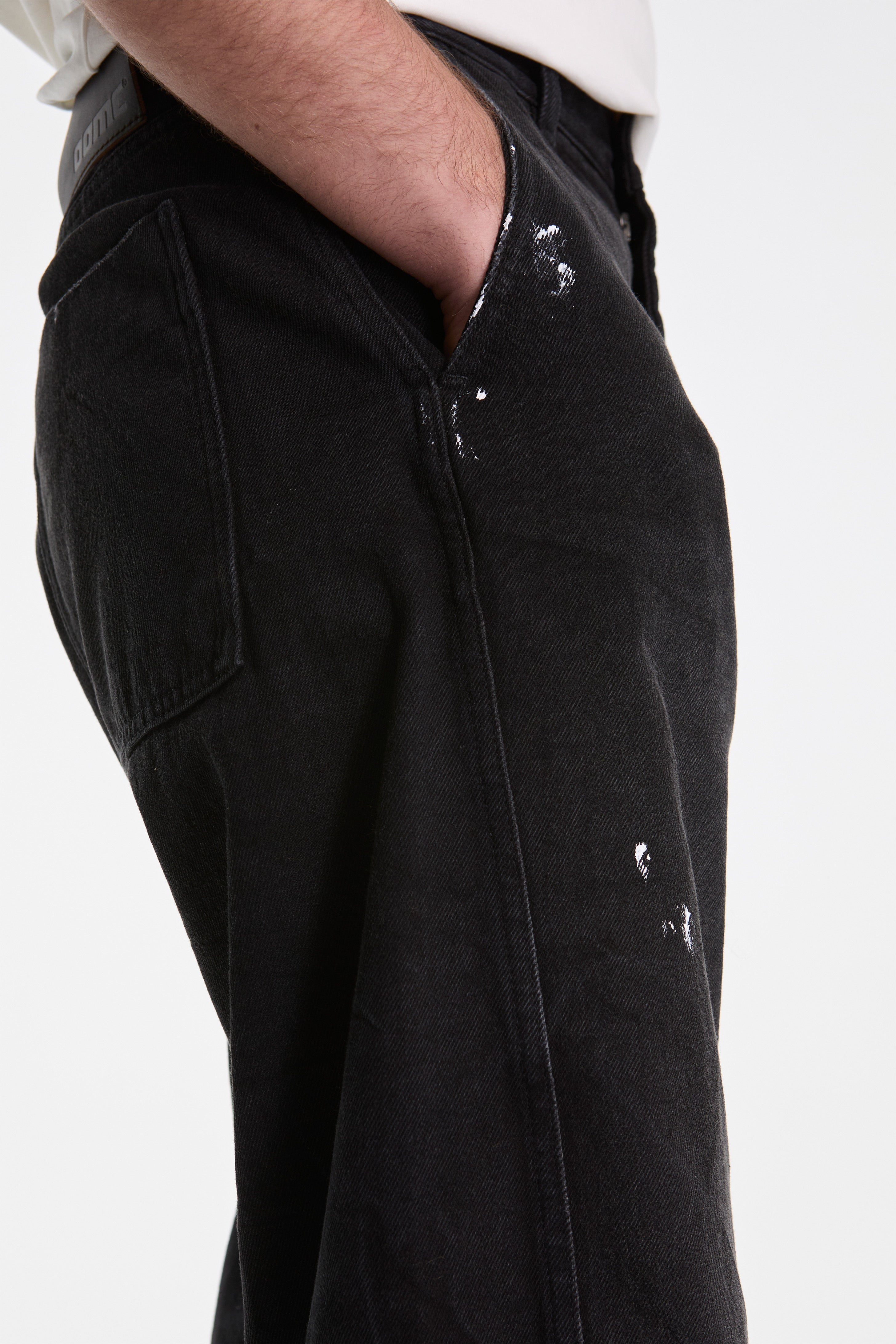 Black Twisted Denim With White Spots Black