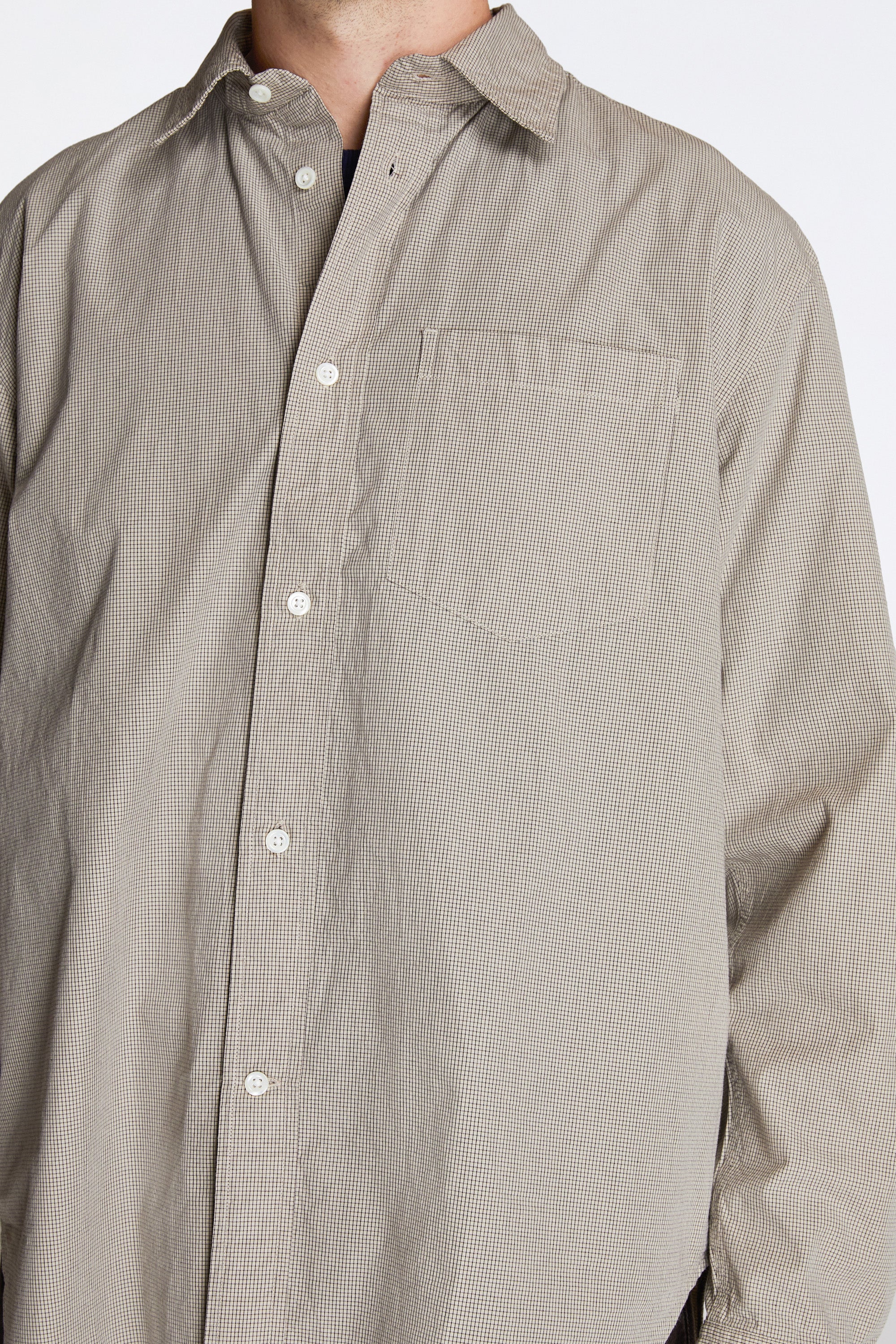 Espevik Oversize Micro Poplin Check Shirt Oatmeal