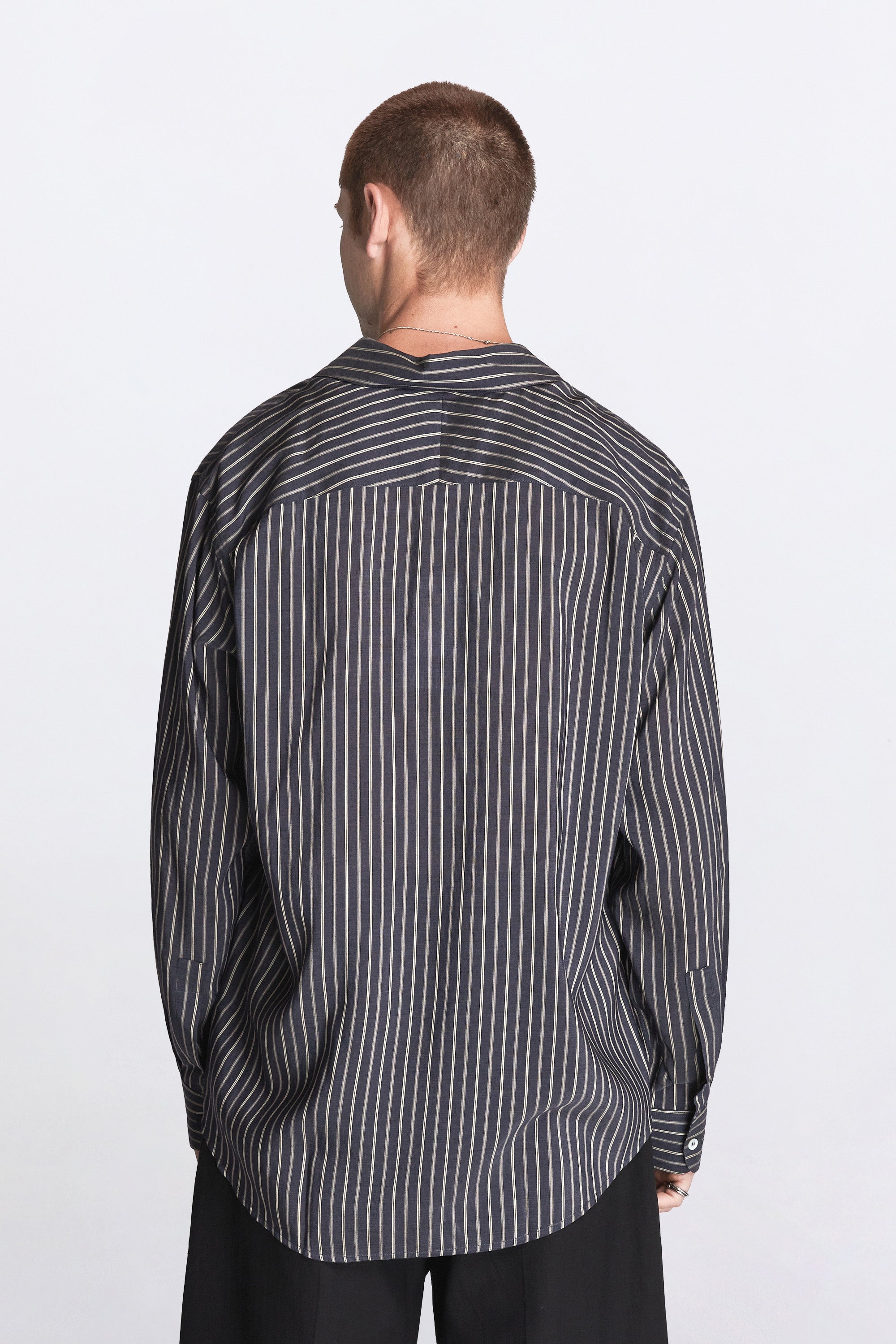 View Lyocell Silk Stripe Shirt Indigo
