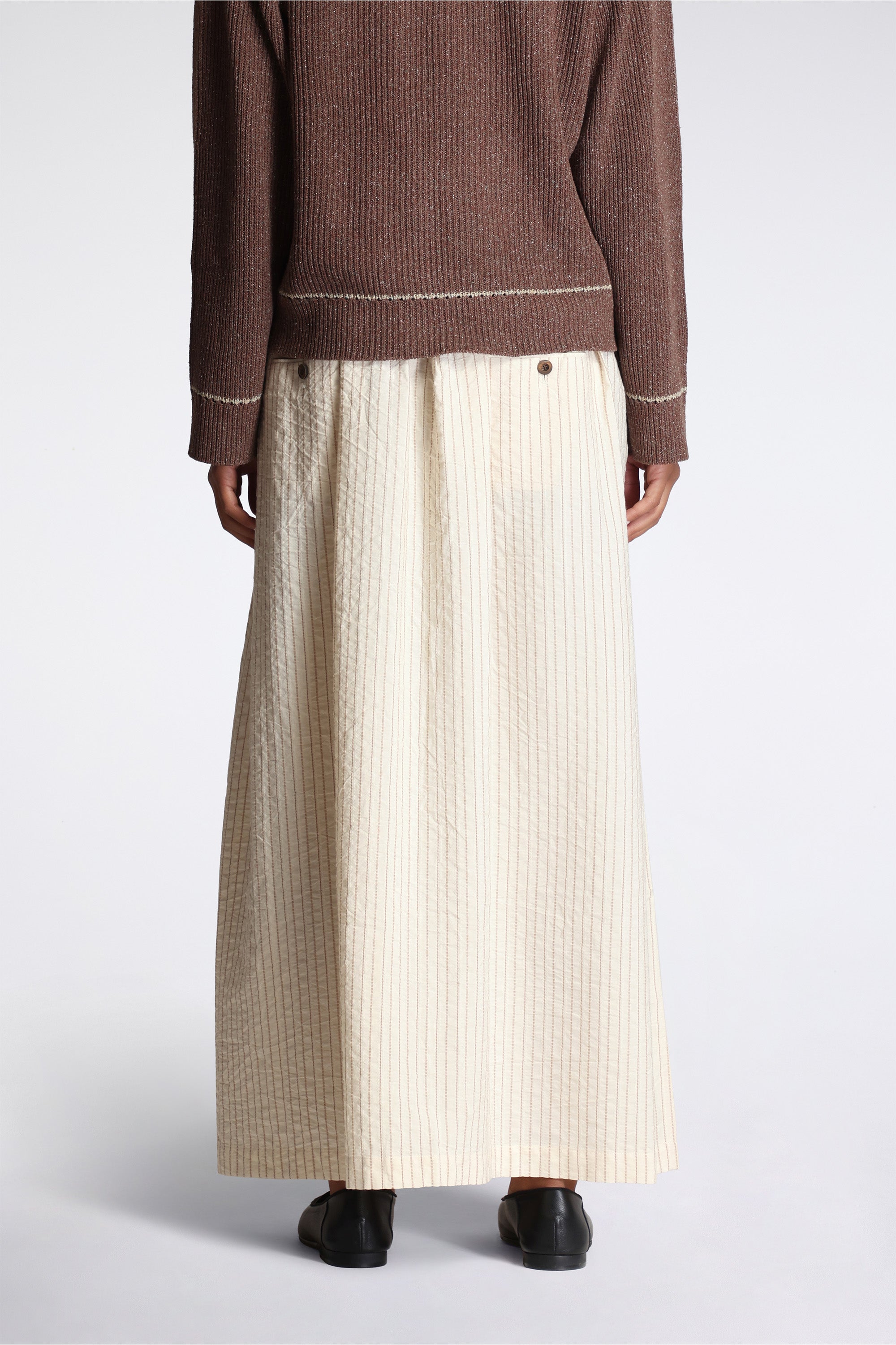 Hakama Skirt Natural/Brown Striped Cotton Shirting