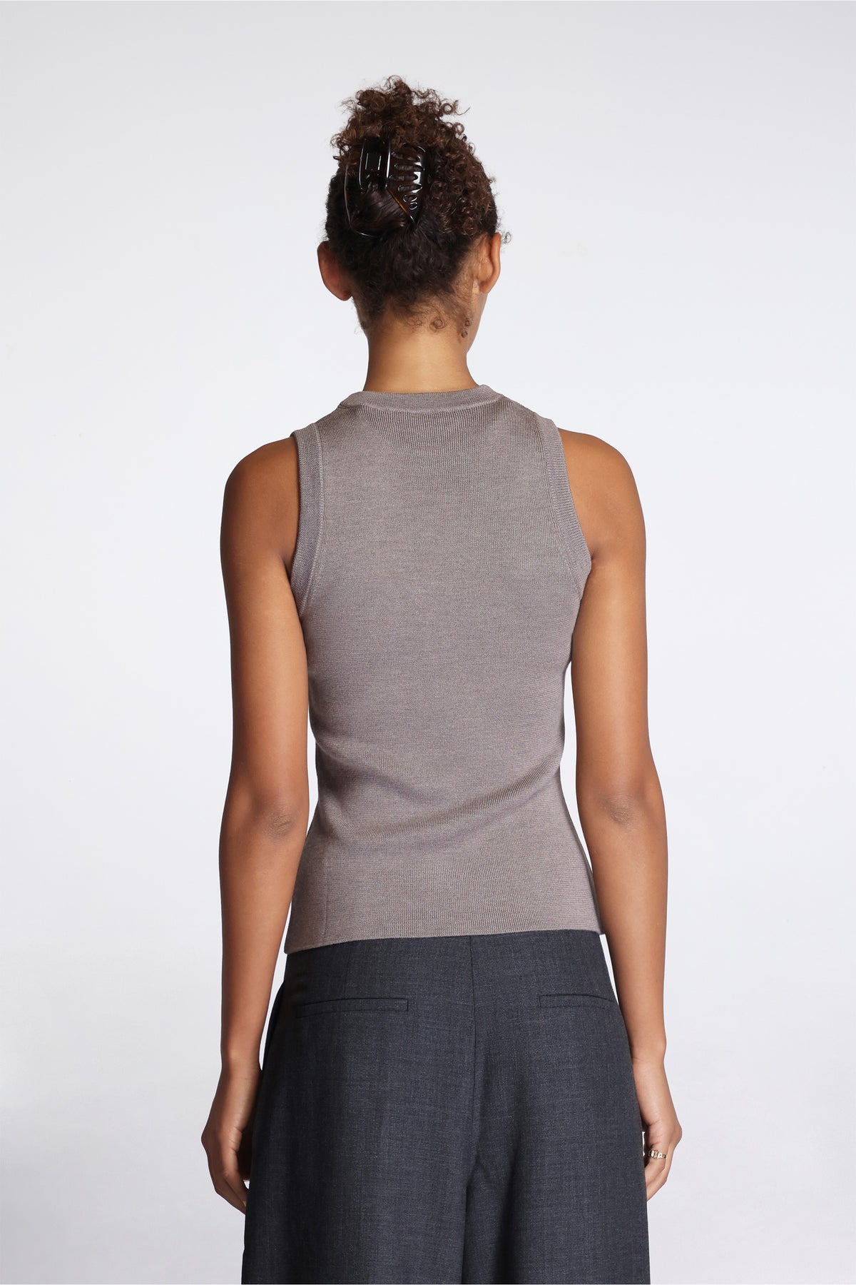 Appointment Top Taupe Silk Wool