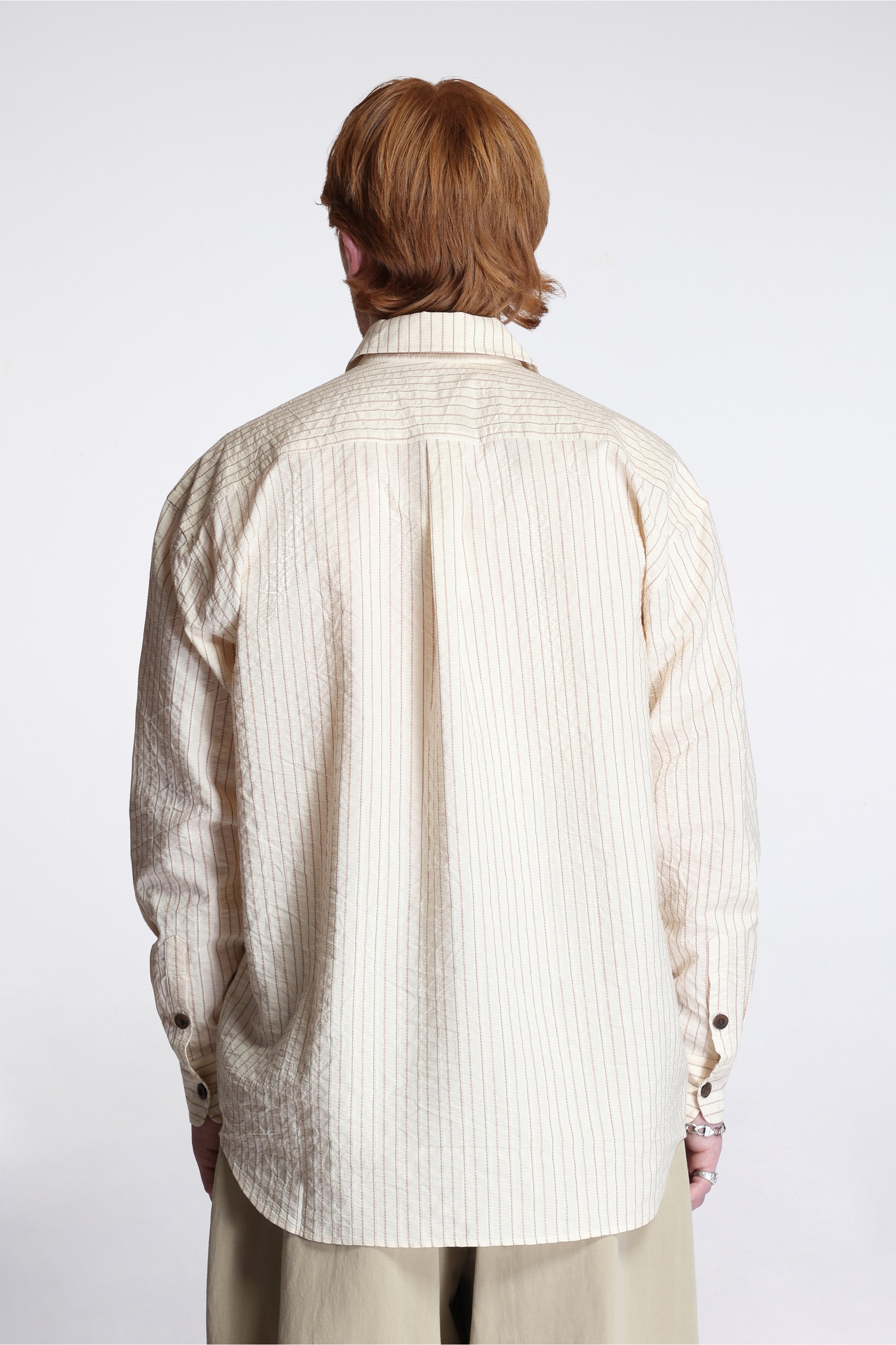 Grandpa Shirt Natural/Brown Striped Cotton Shirting