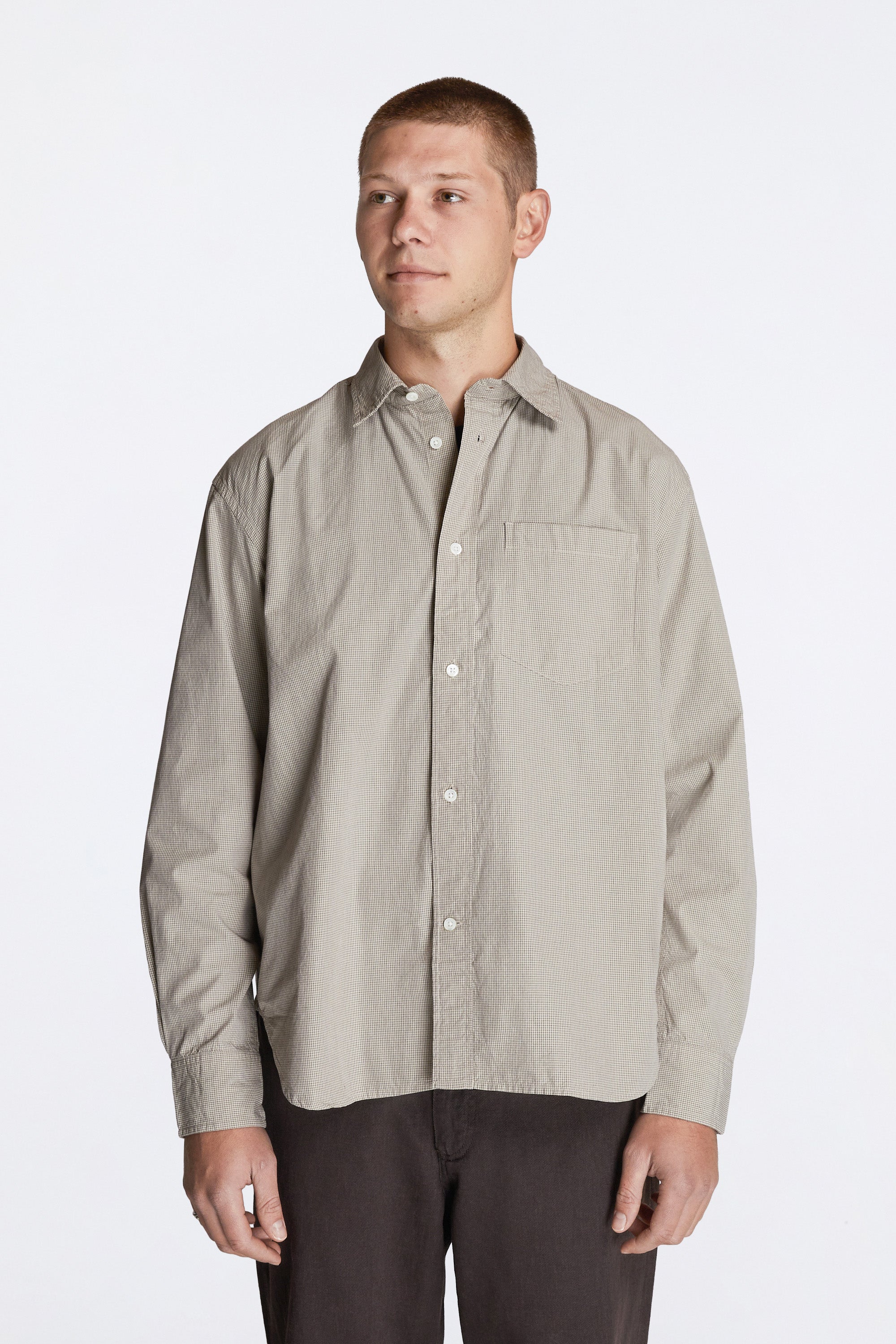 Espevik Oversize Micro Poplin Check Shirt Oatmeal