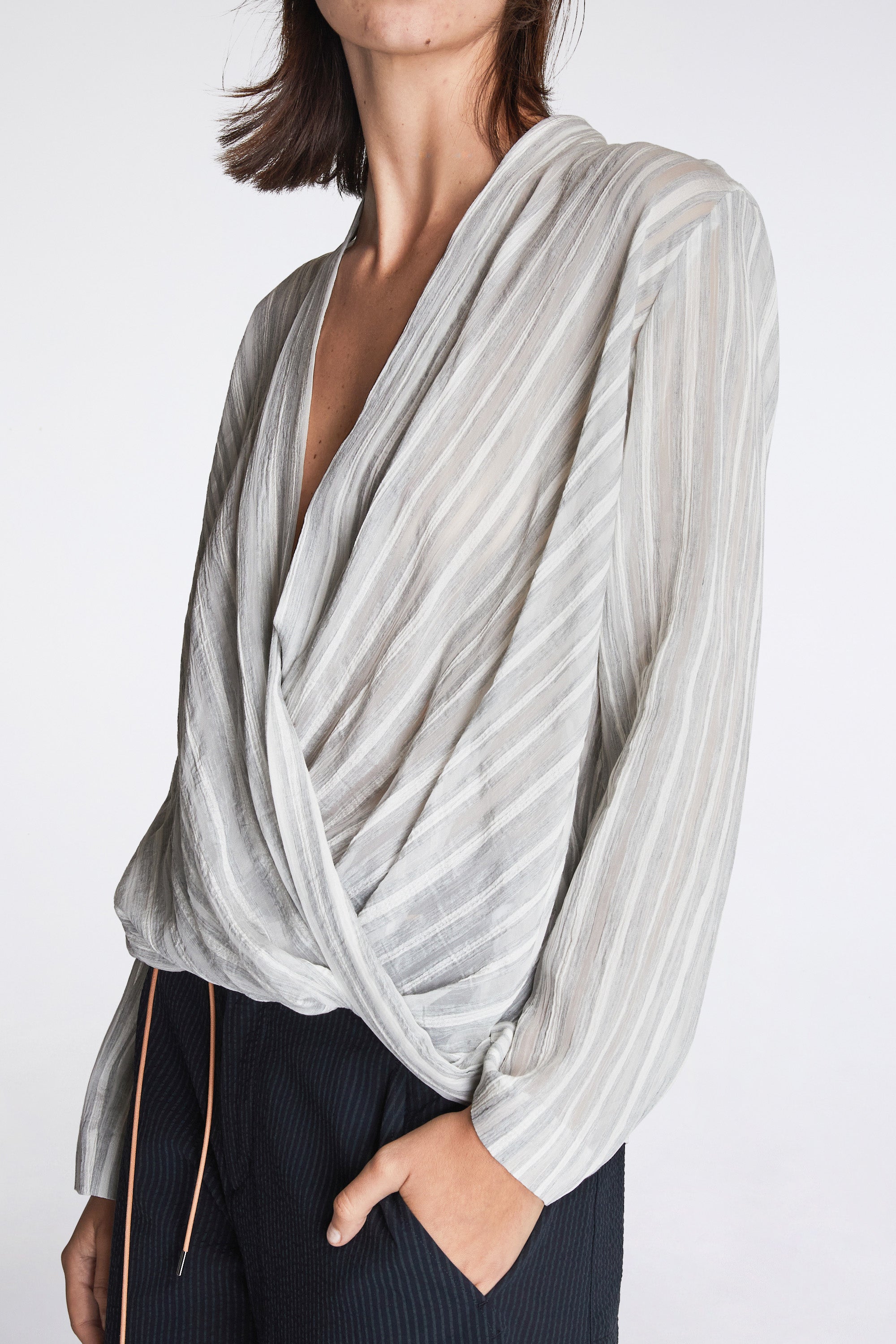 Nong Khiaw Blouse Cloud Stripe Ash Grey