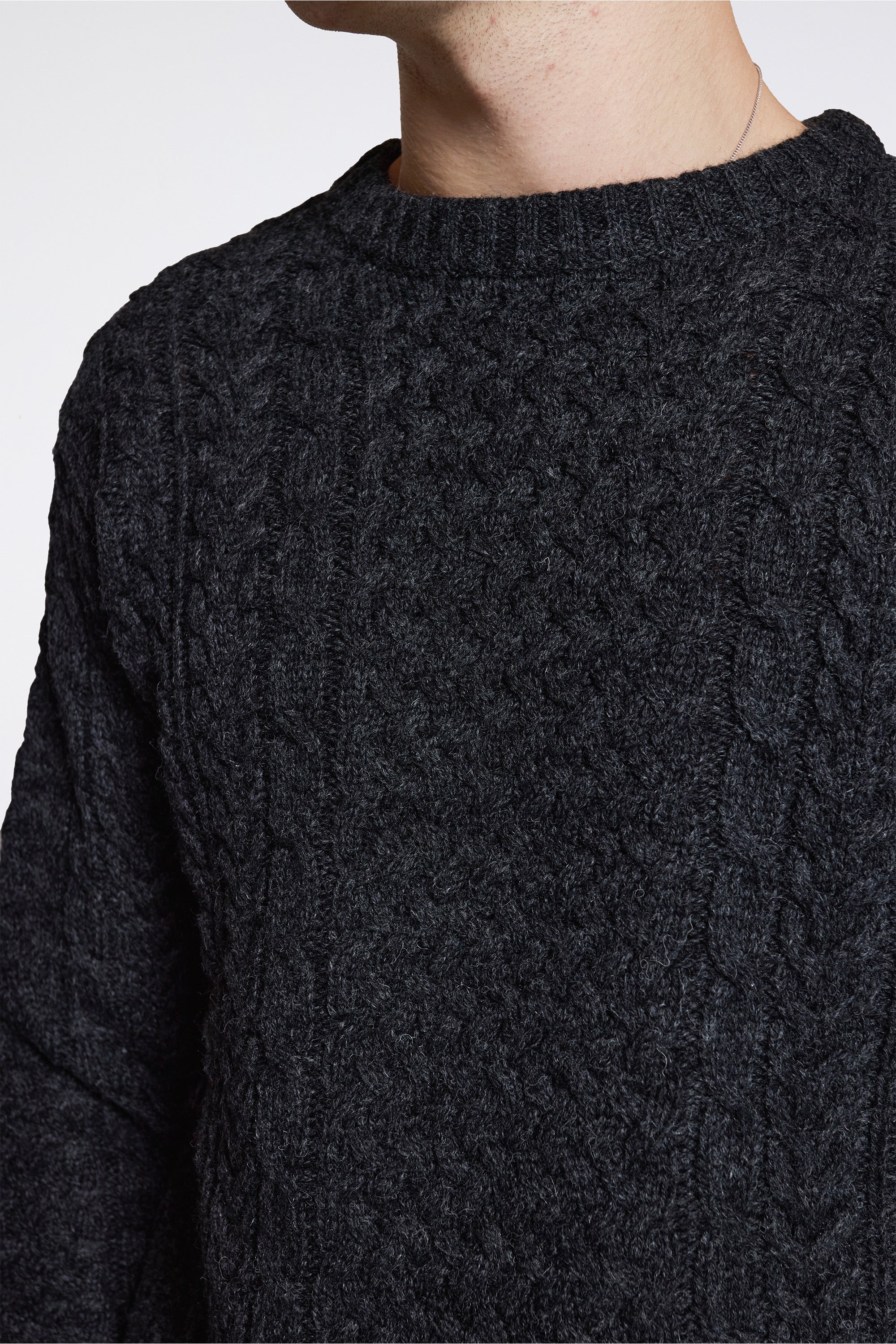Wool Fisherman Sweater Black Heather