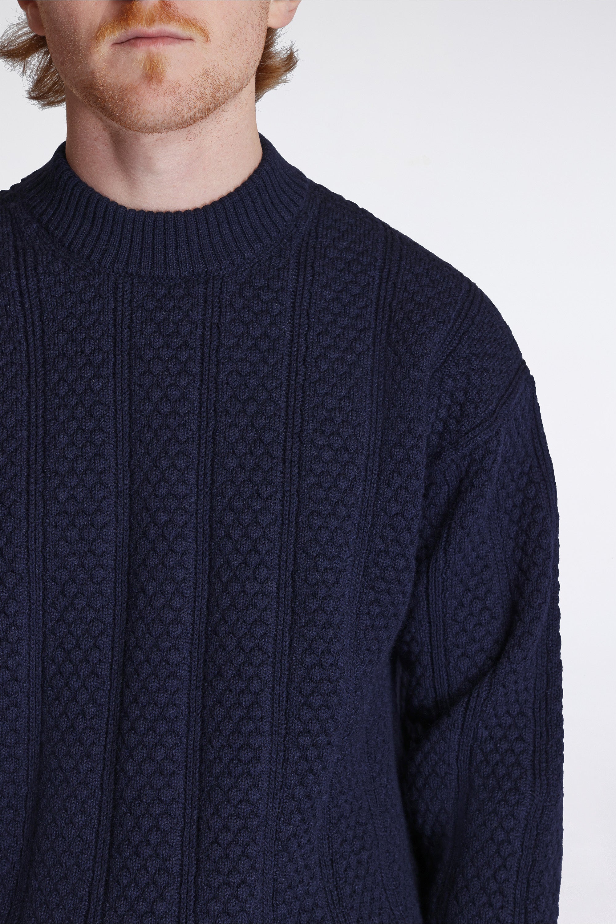 Hirtshals Bubble Rib knit Crewneck Dark Navy