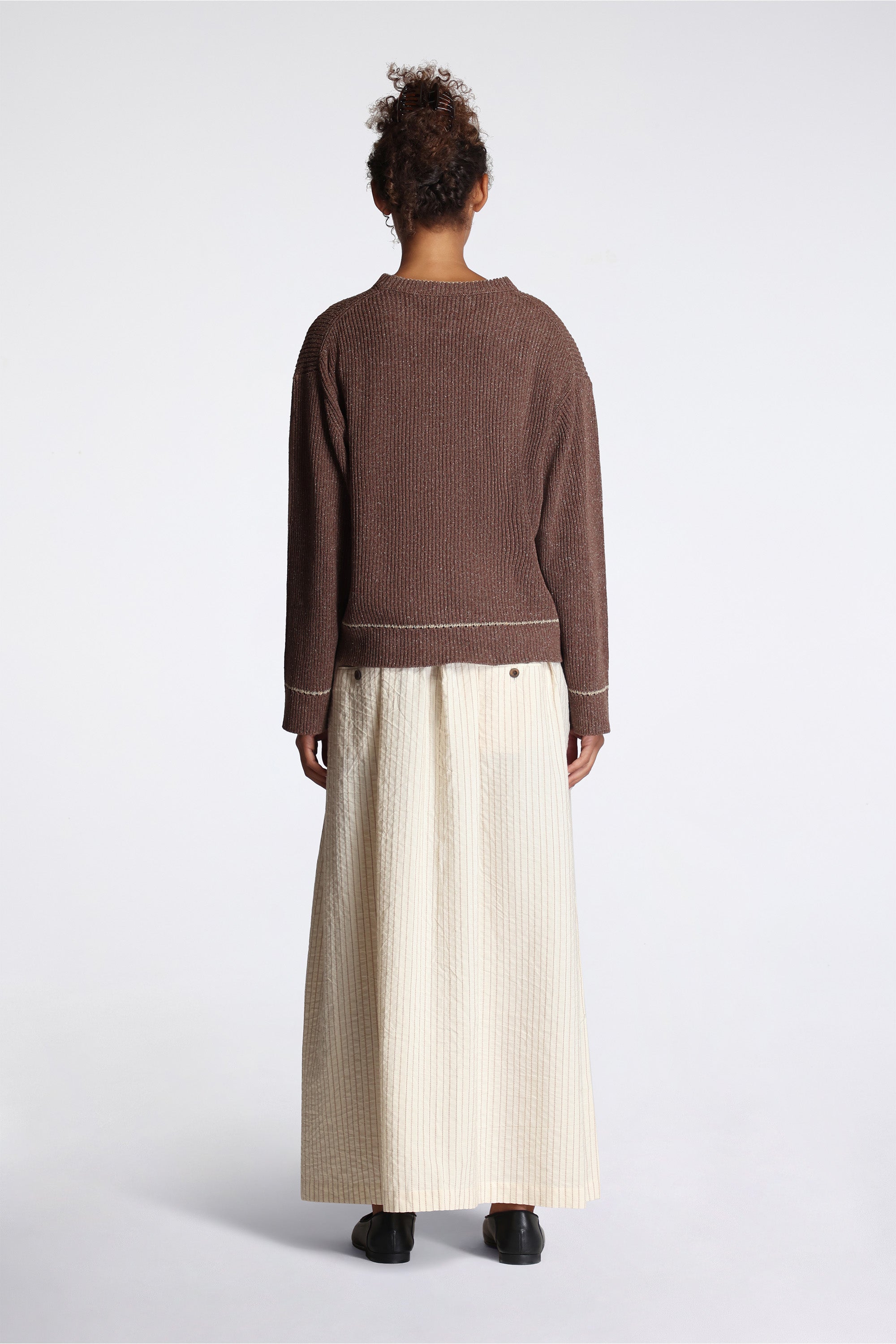 Contrast Crewneck Brown Mix Slub Silk