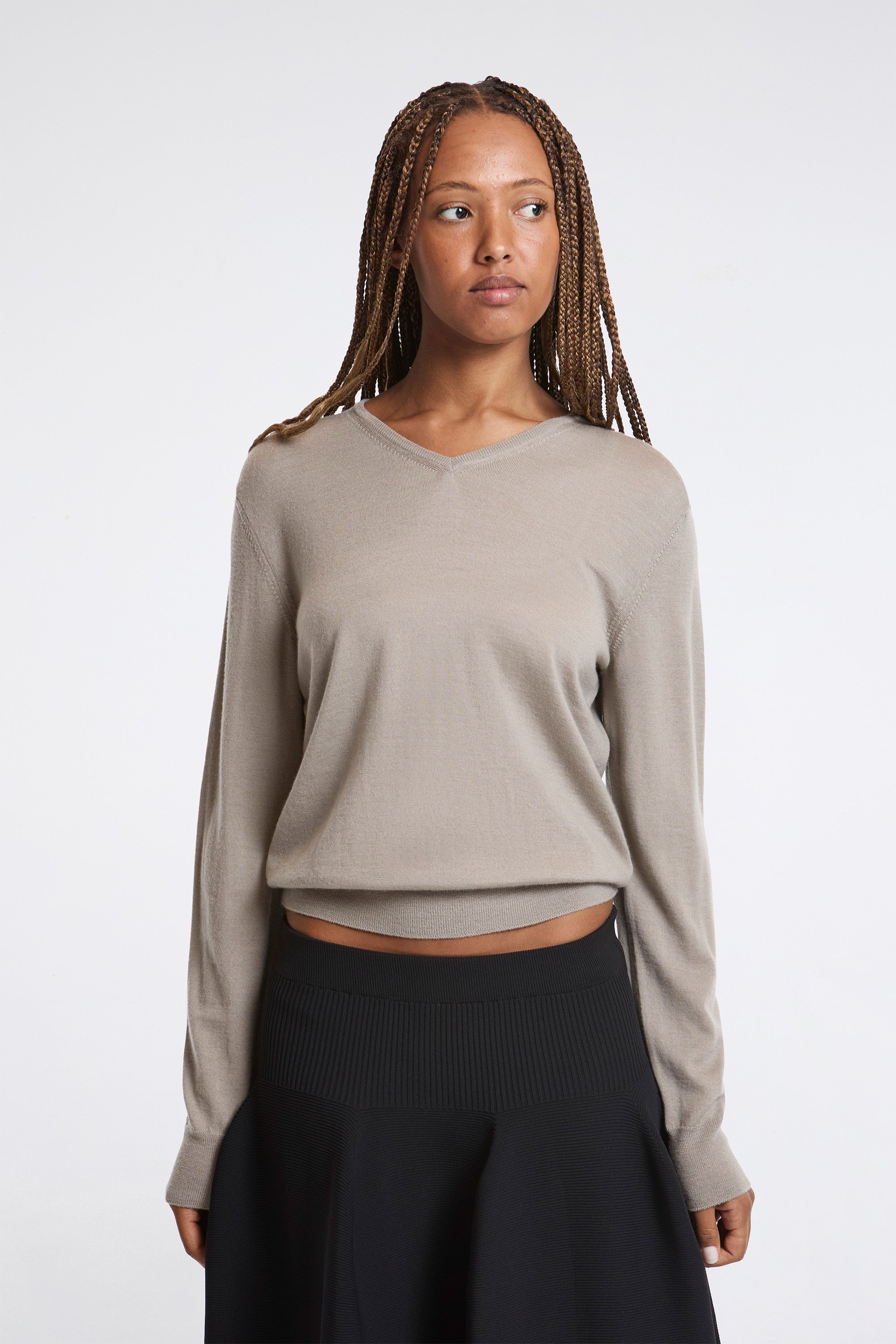 Wool V-Neck Knit Light Khaki