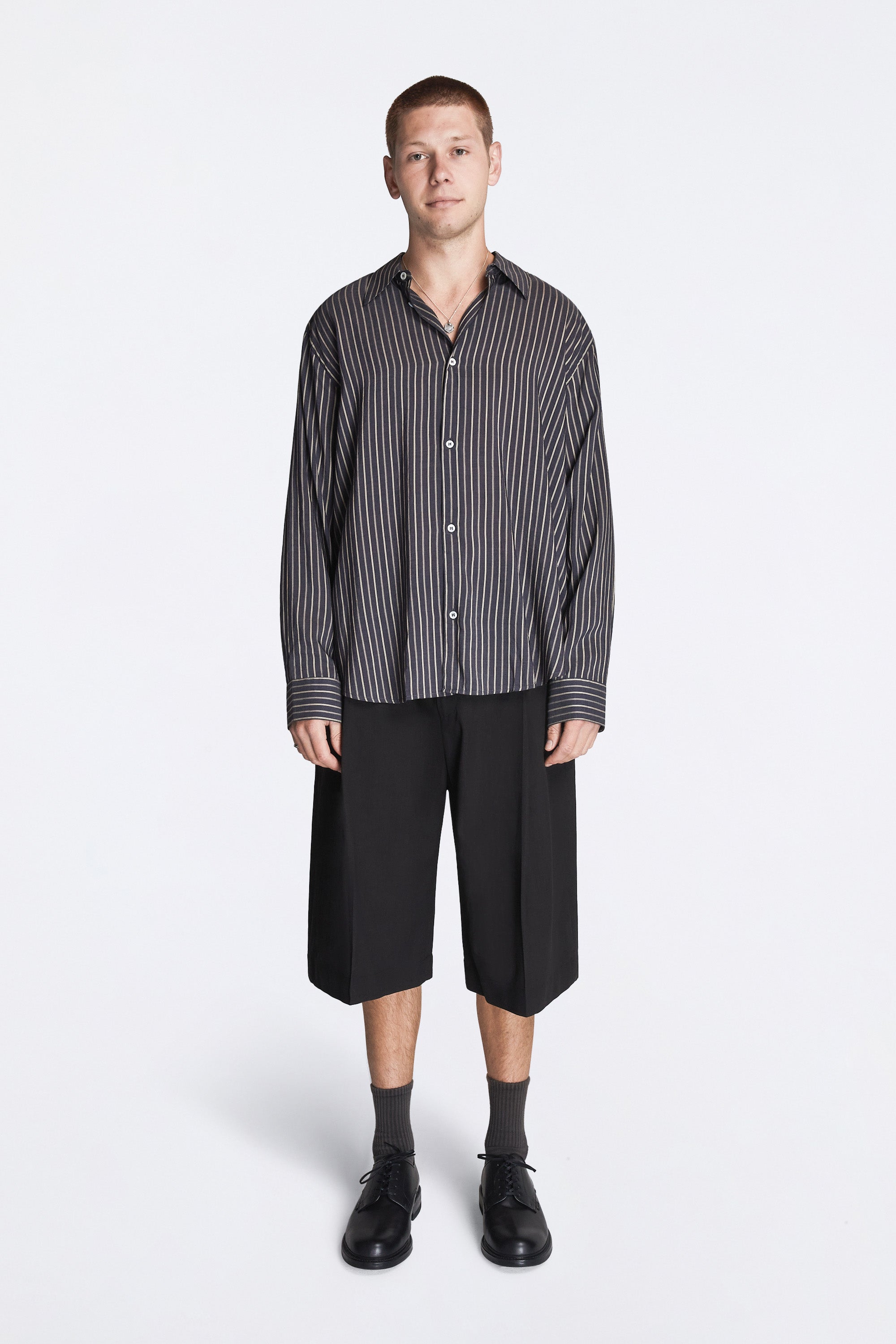 View Lyocell Silk Stripe Shirt Indigo