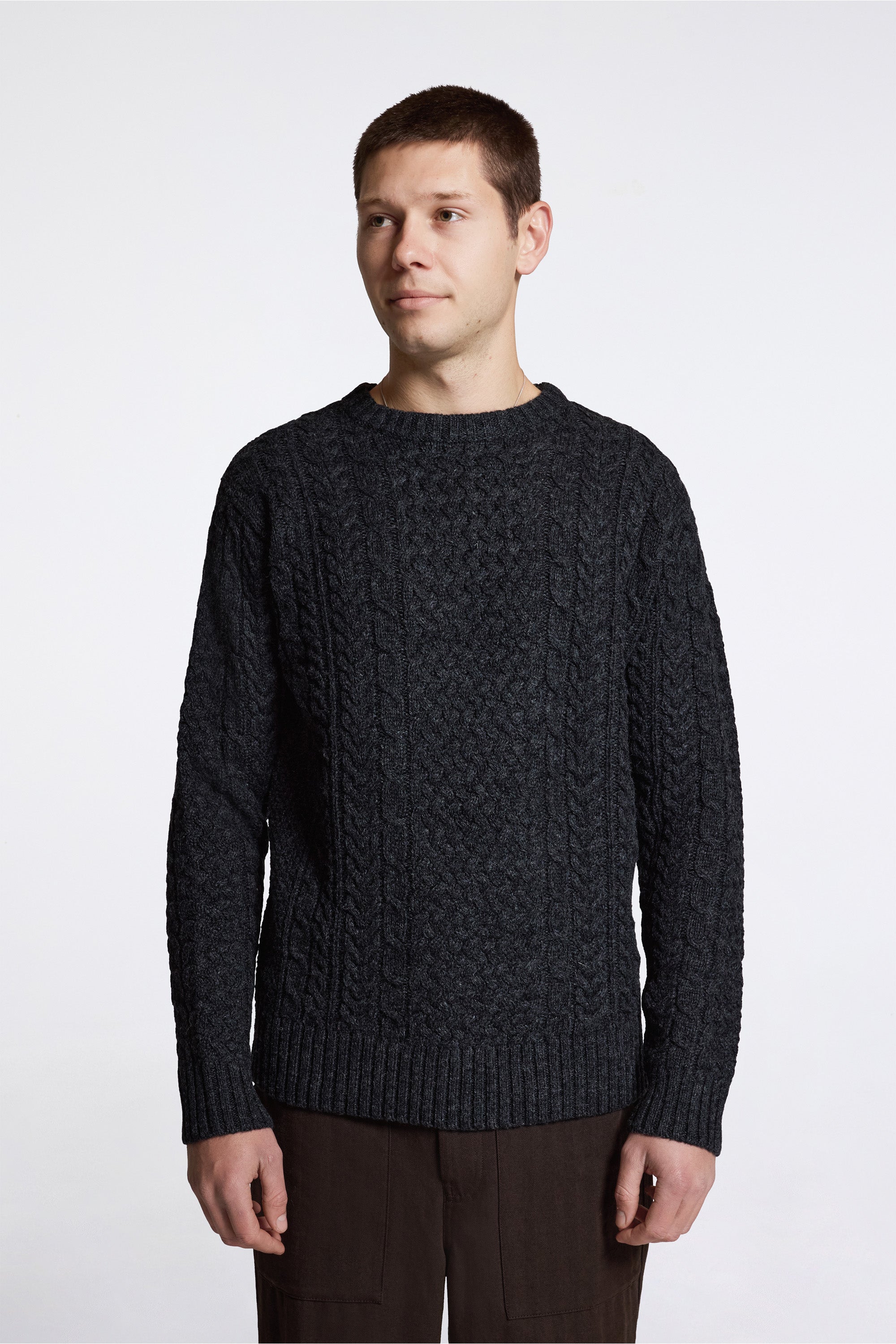 Wool Fisherman Sweater Black Heather