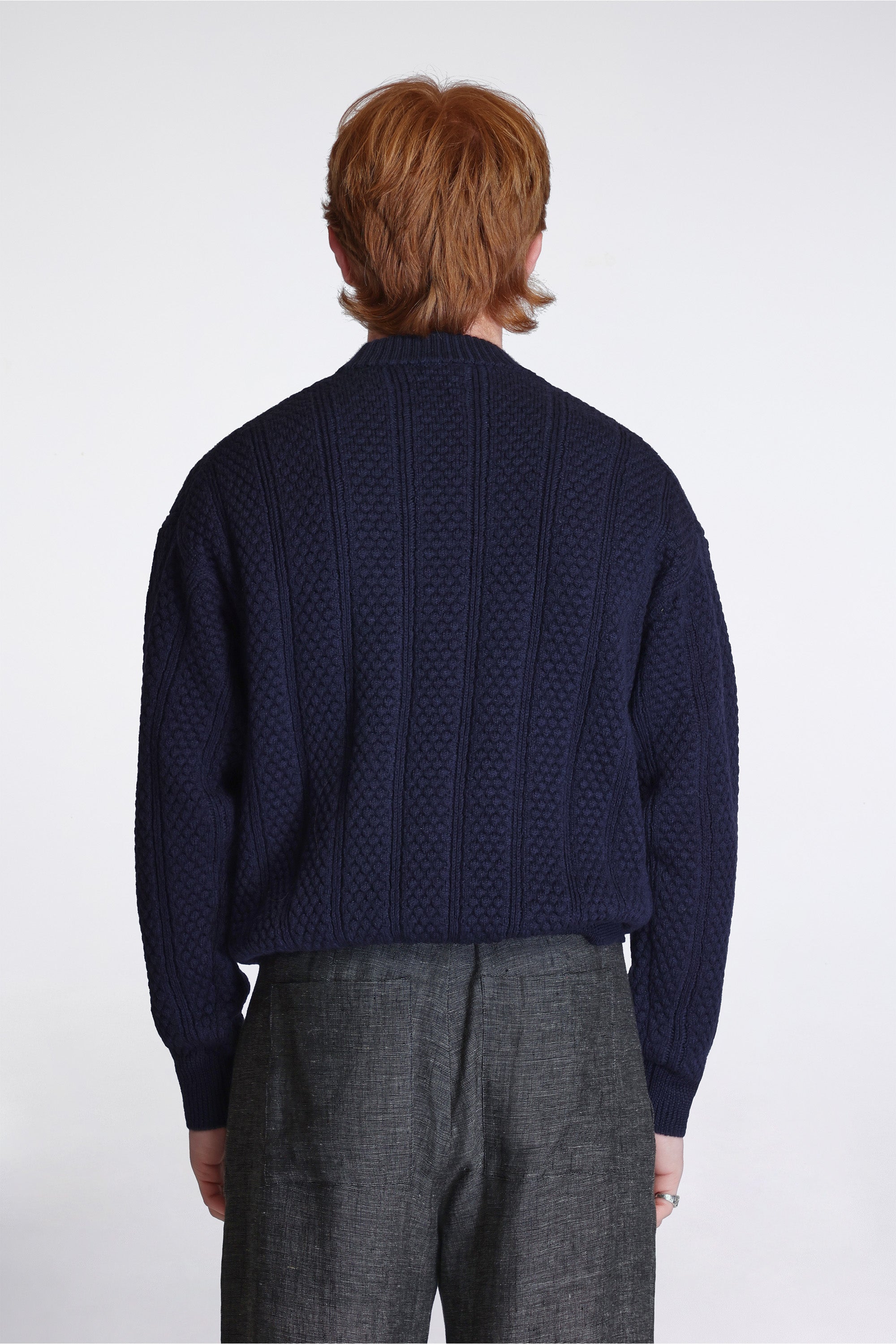 Hirtshals Bubble Rib knit Crewneck Dark Navy