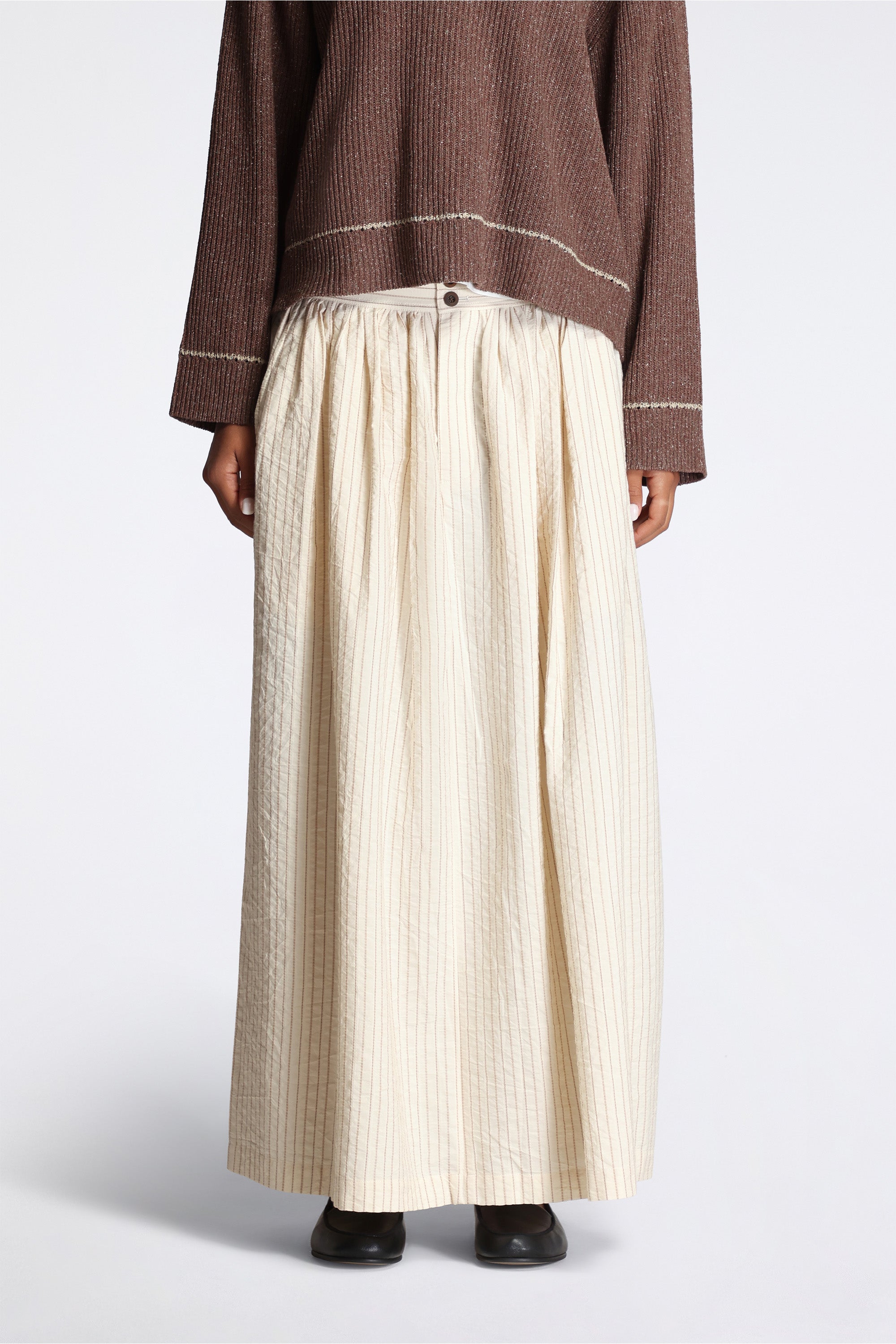 Hakama Skirt Natural/Brown Striped Cotton Shirting