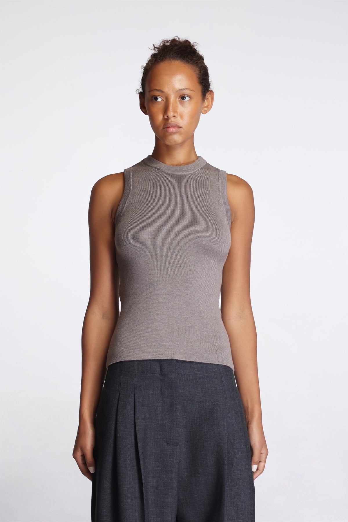 Appointment Top Taupe Silk Wool