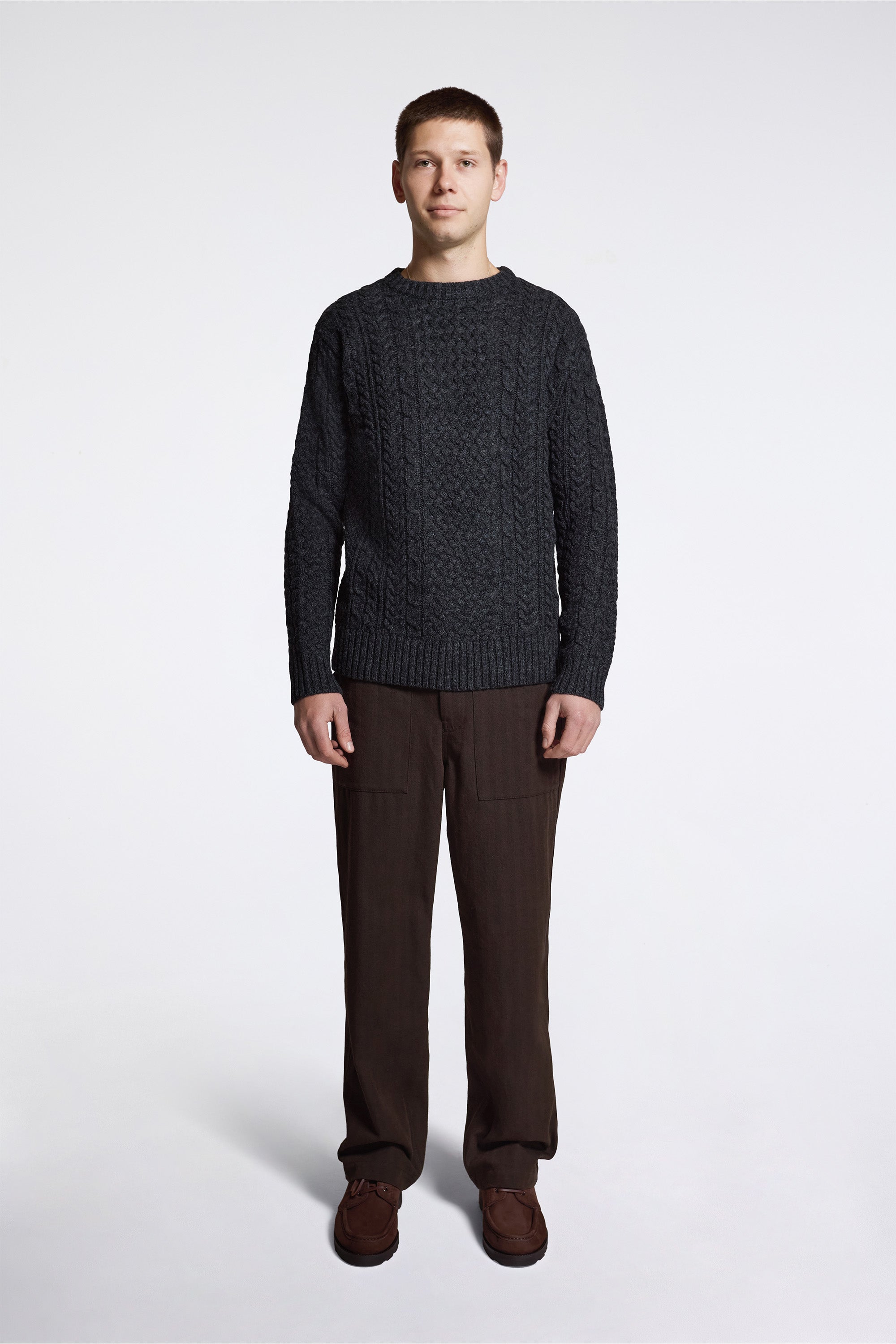 Wool Fisherman Sweater Black Heather