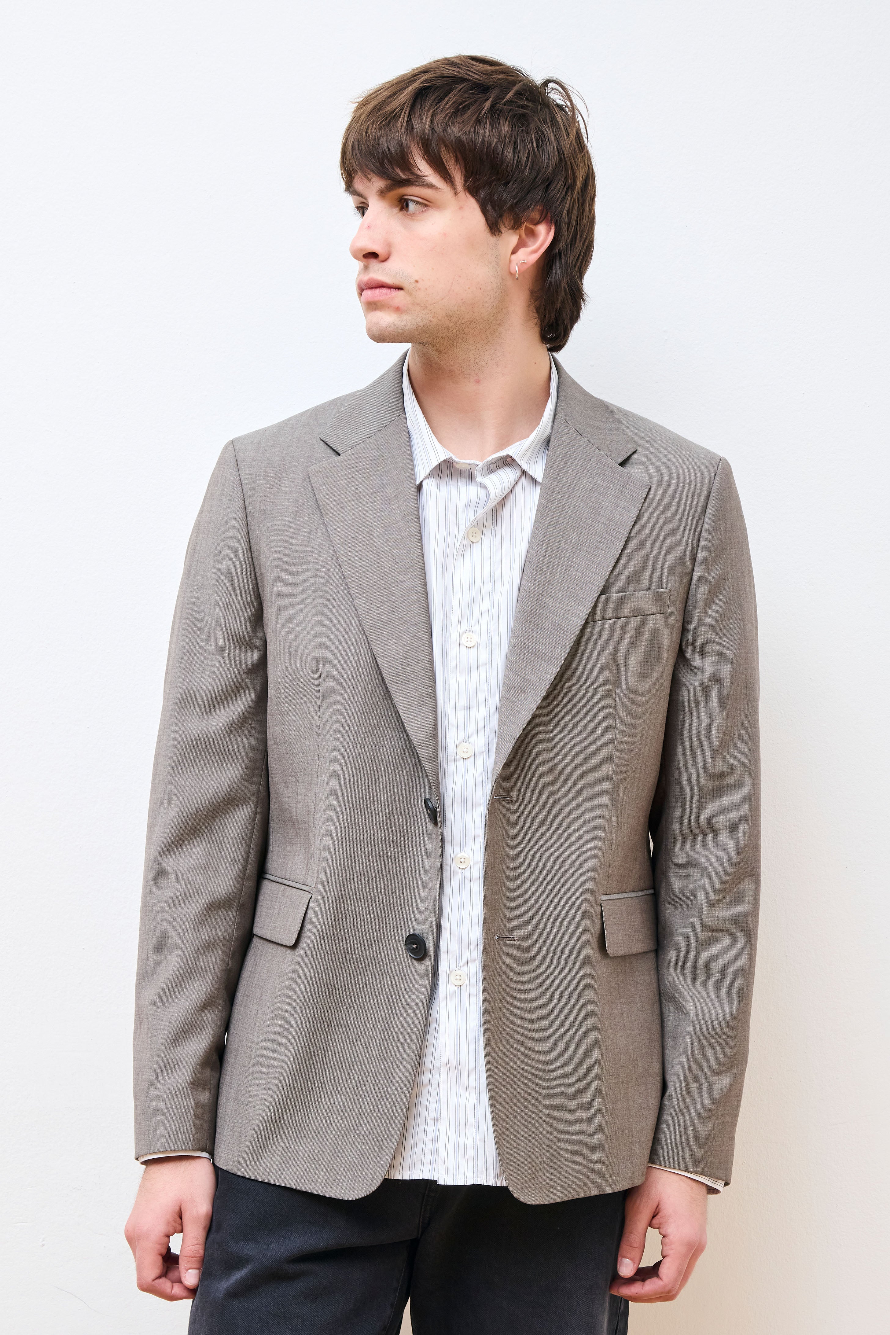 Single Breasted Blazer Taupe Wool