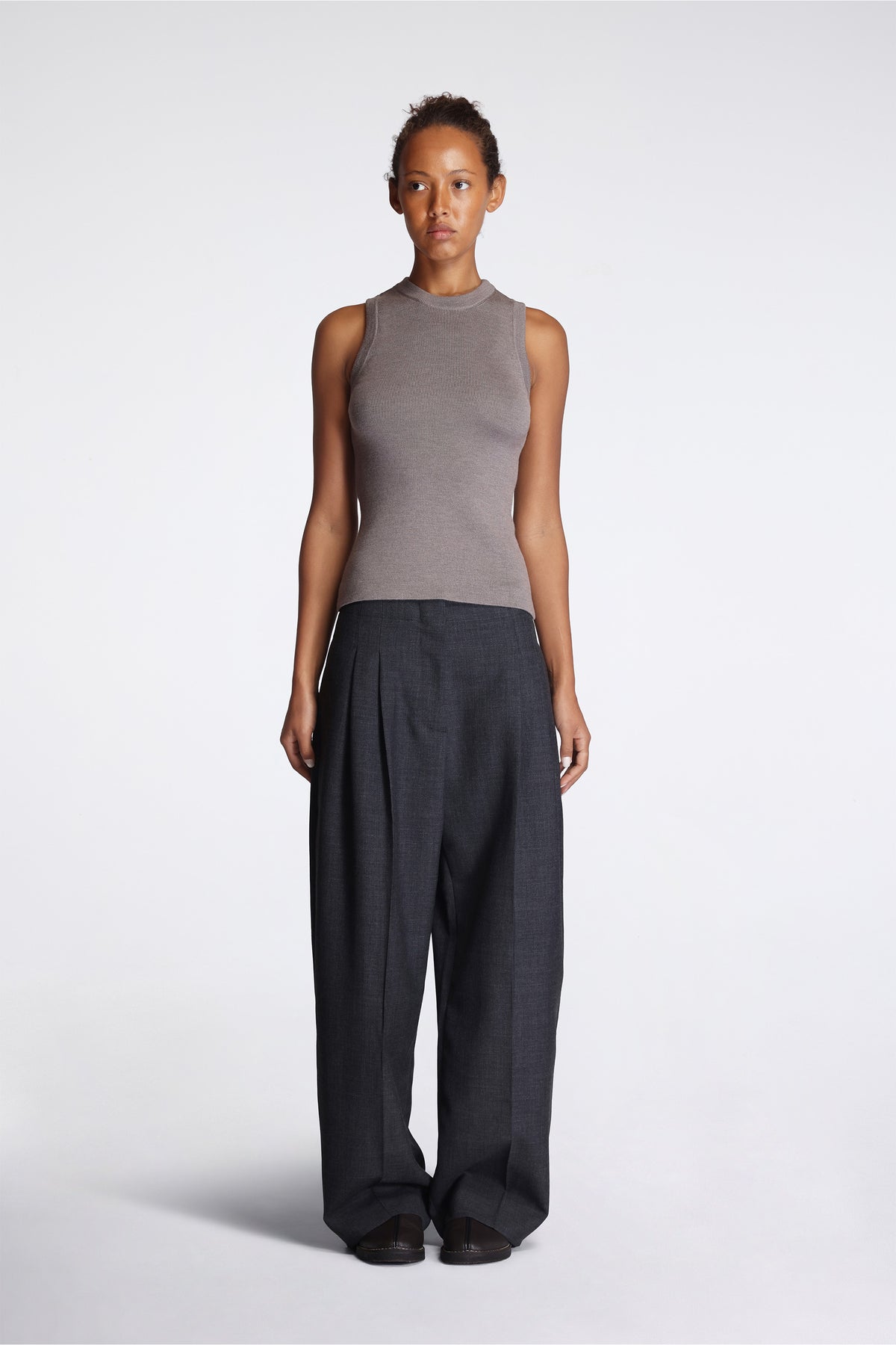 Appointment Top Taupe Silk Wool