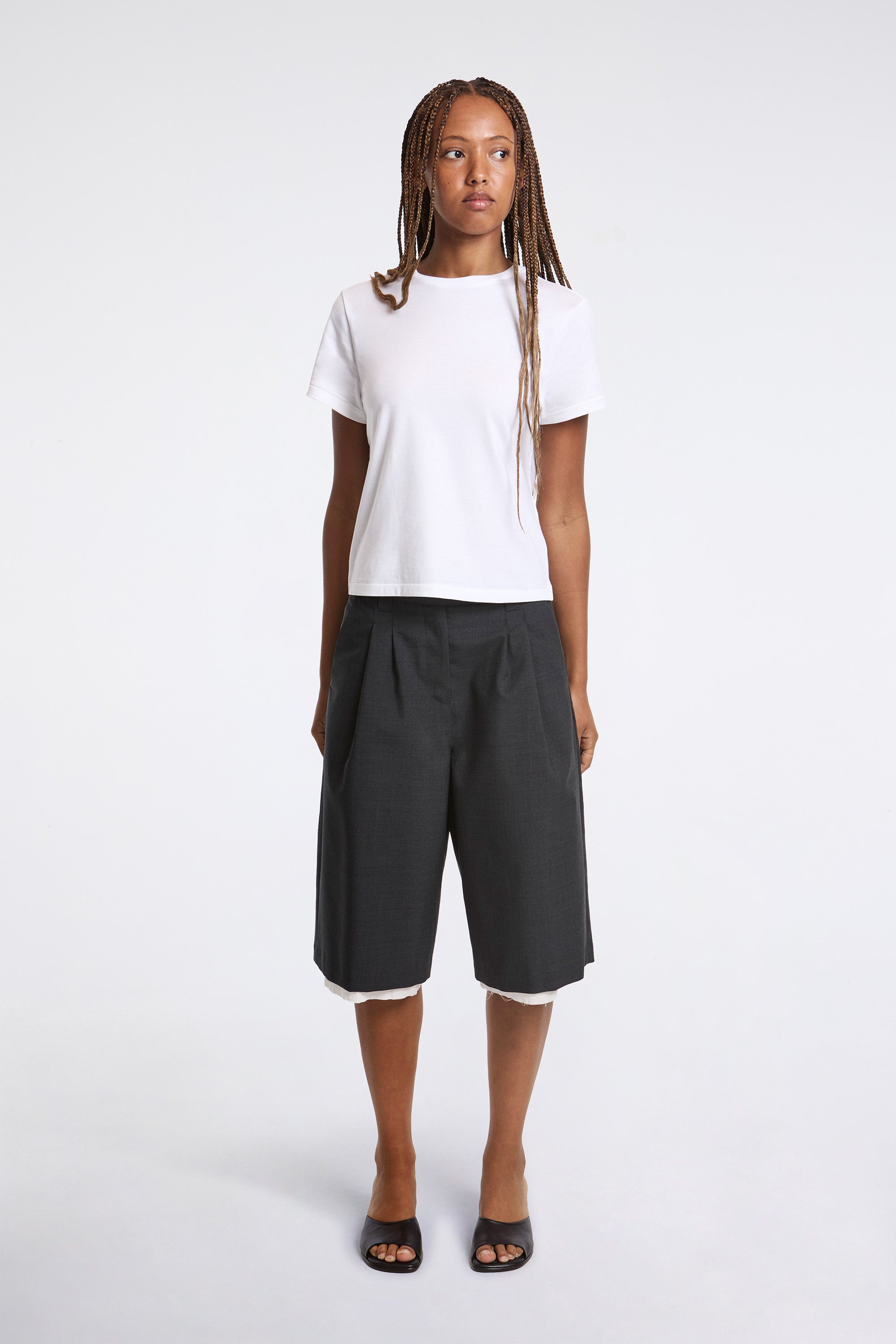 Womens Slash Shorts Dark Grey Tropical Wool