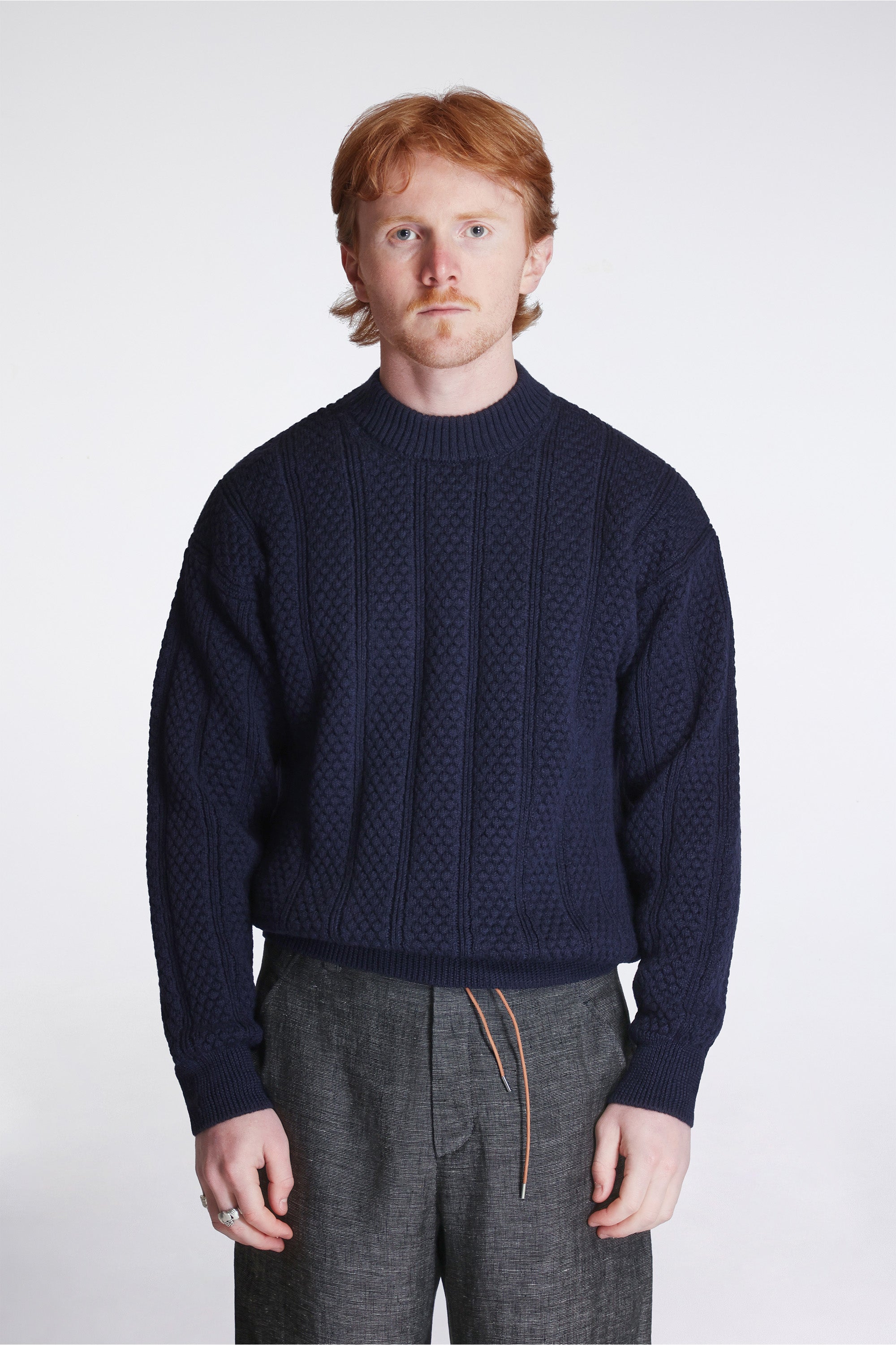 Hirtshals Bubble Rib knit Crewneck Dark Navy