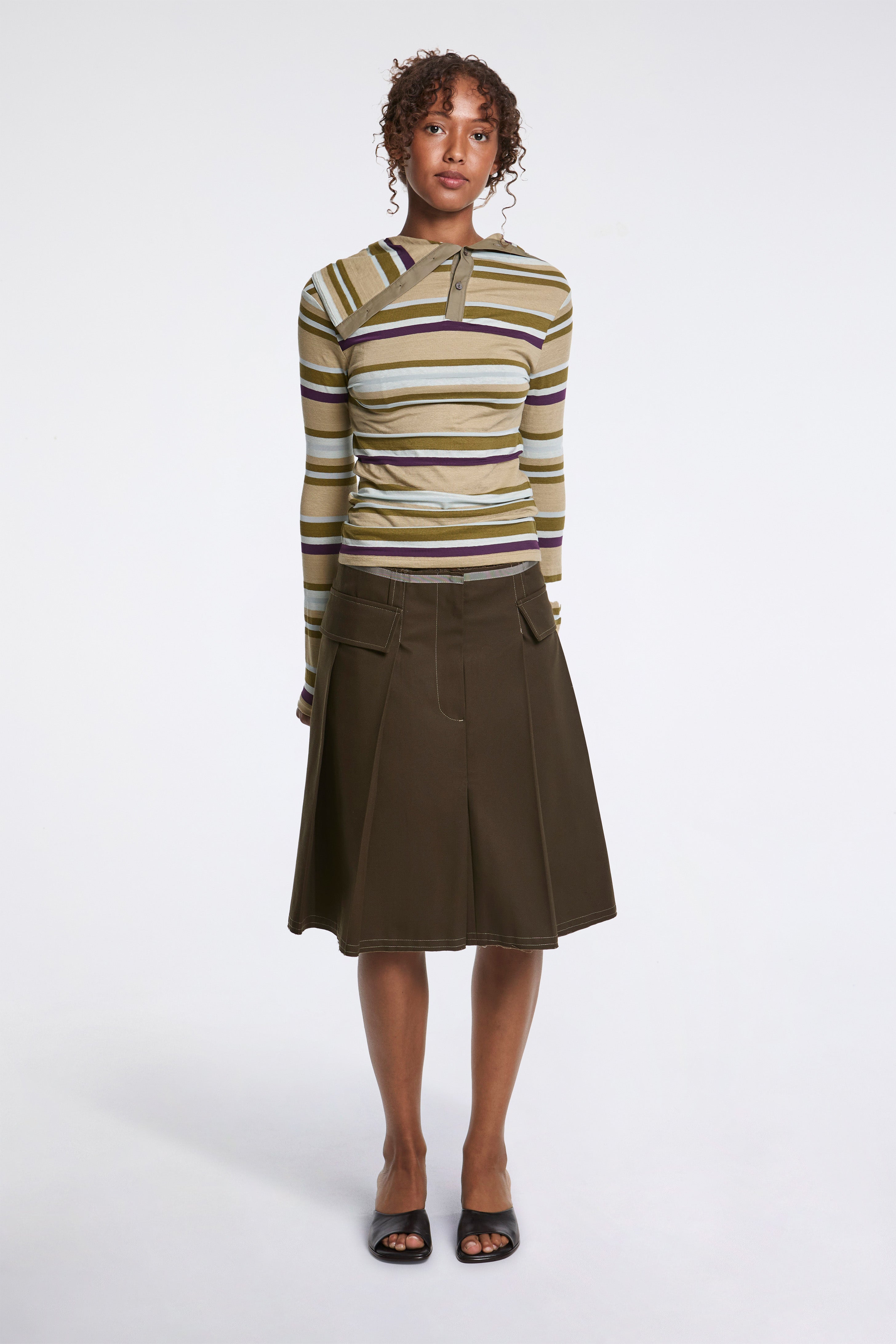 Pleated Skirt Cotton Twill Army Green