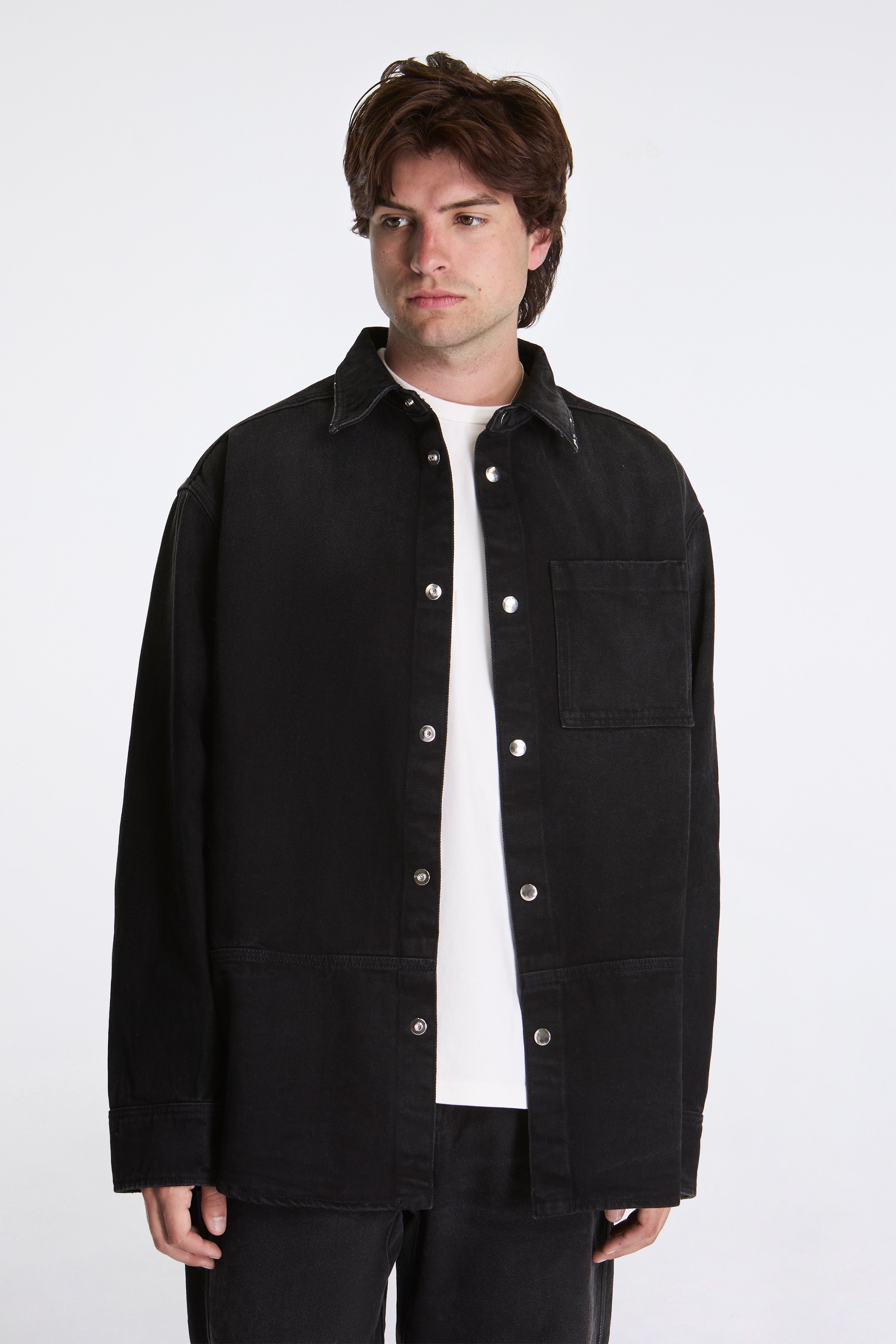 Black Denim Shirt With White Spots Black