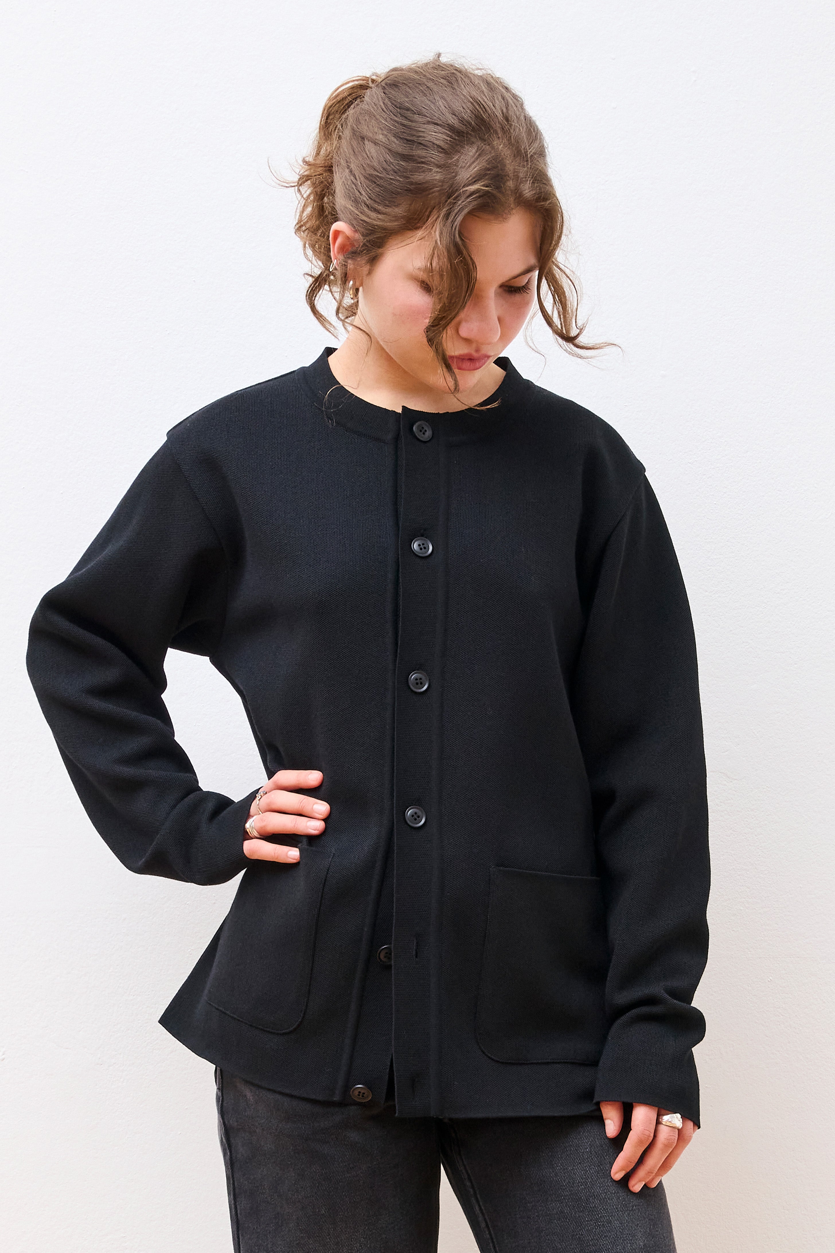 Co/Pe Knit Cardigan Black