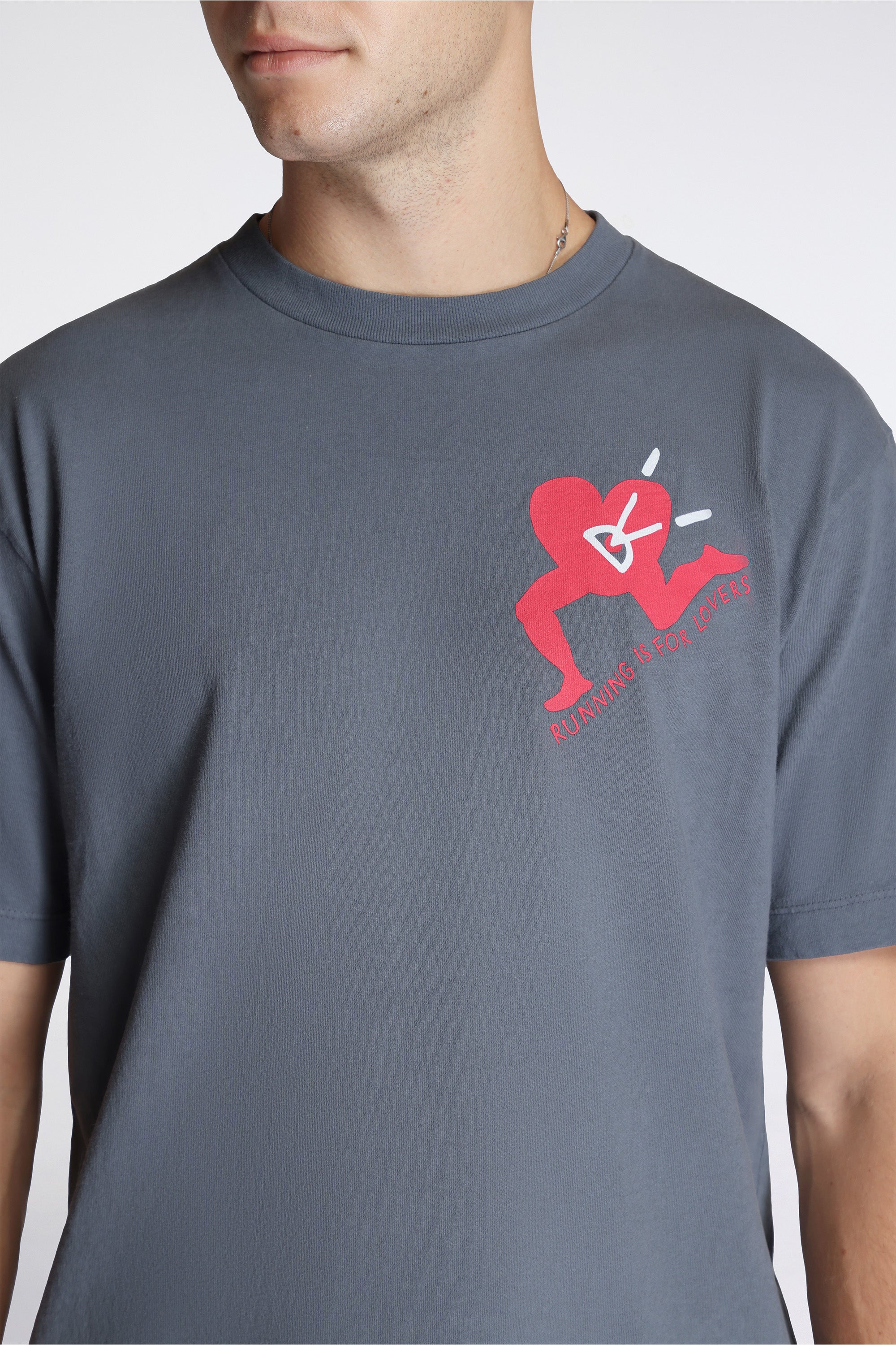 California Cotton Tee Run With Heart Coastal Grey