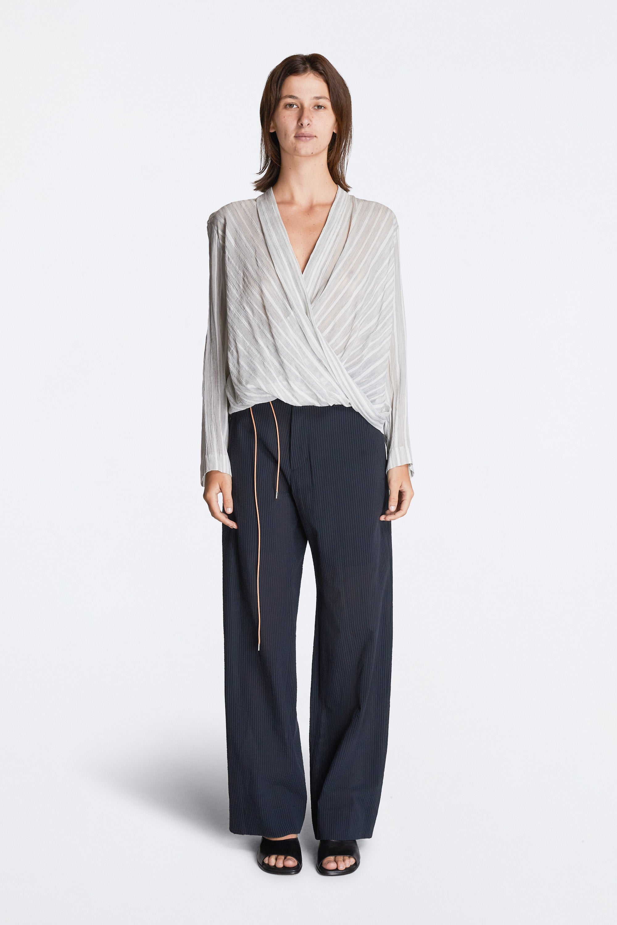 Nam Ou River Trip Pants Silk Seer Sucker Striped Lao Navy