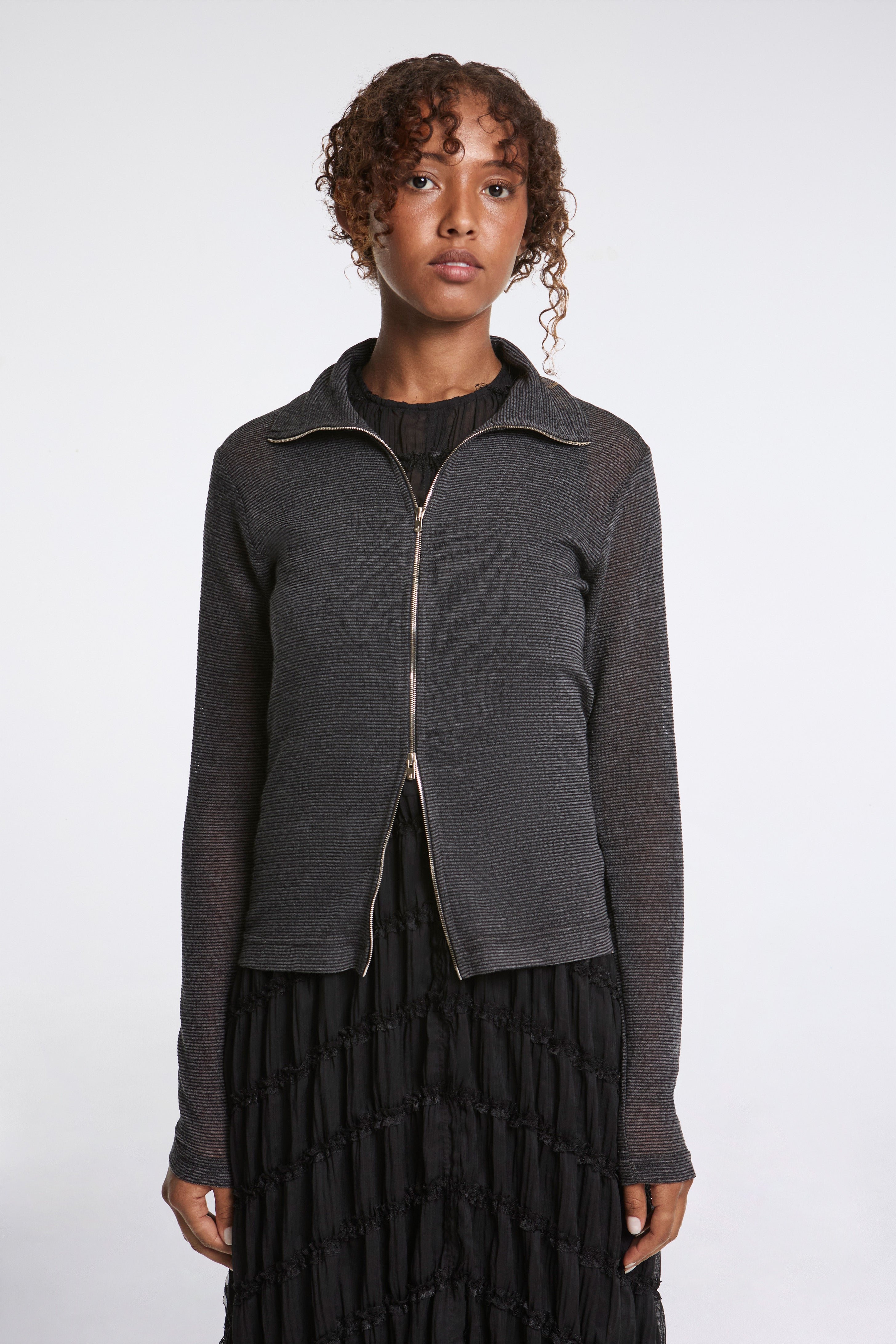 Zip Up Cardigan Charcoal