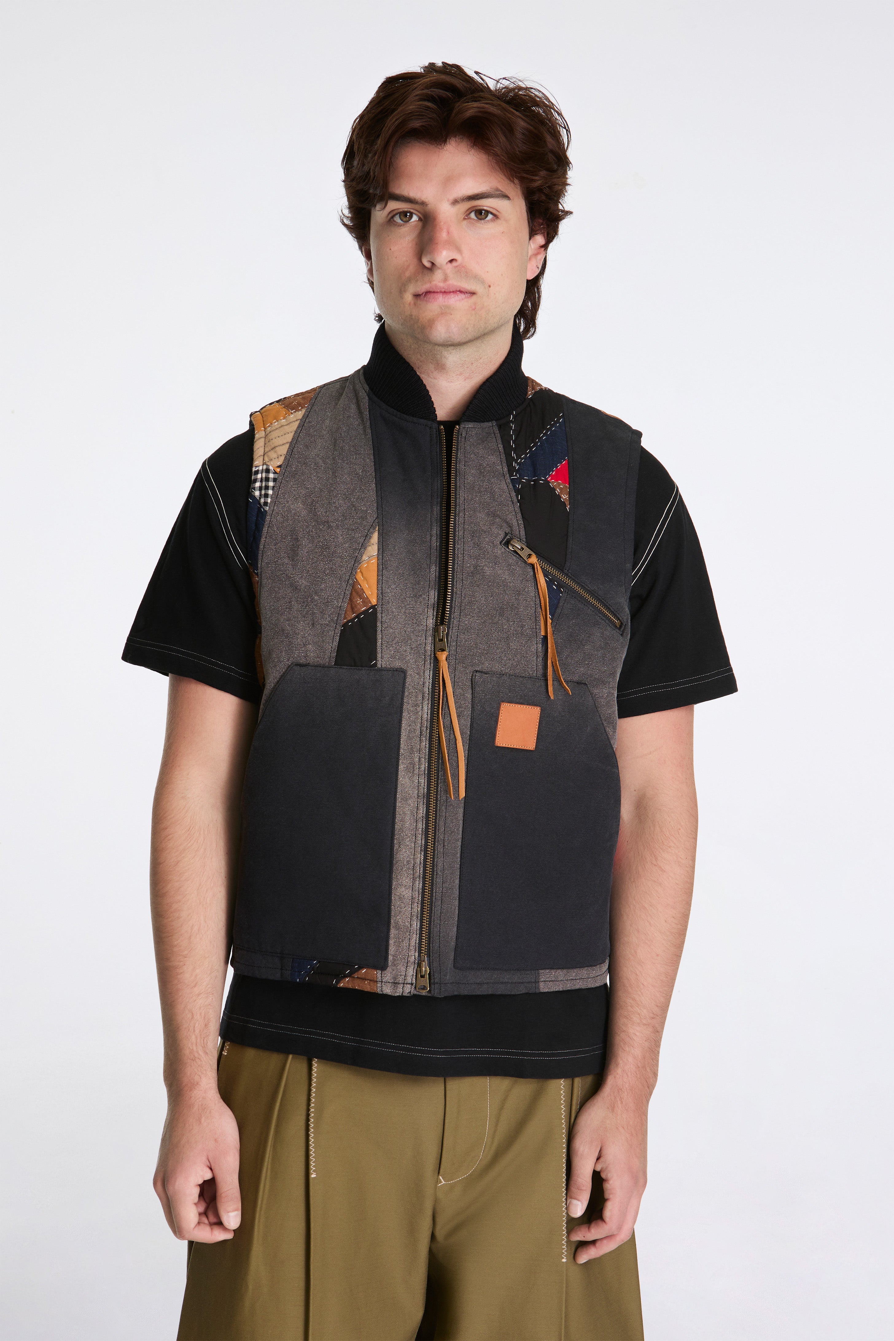 Vintage-Effect Quilt Vest Black
