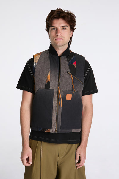 Khoki Vintage-Effect Quilt Vest Black