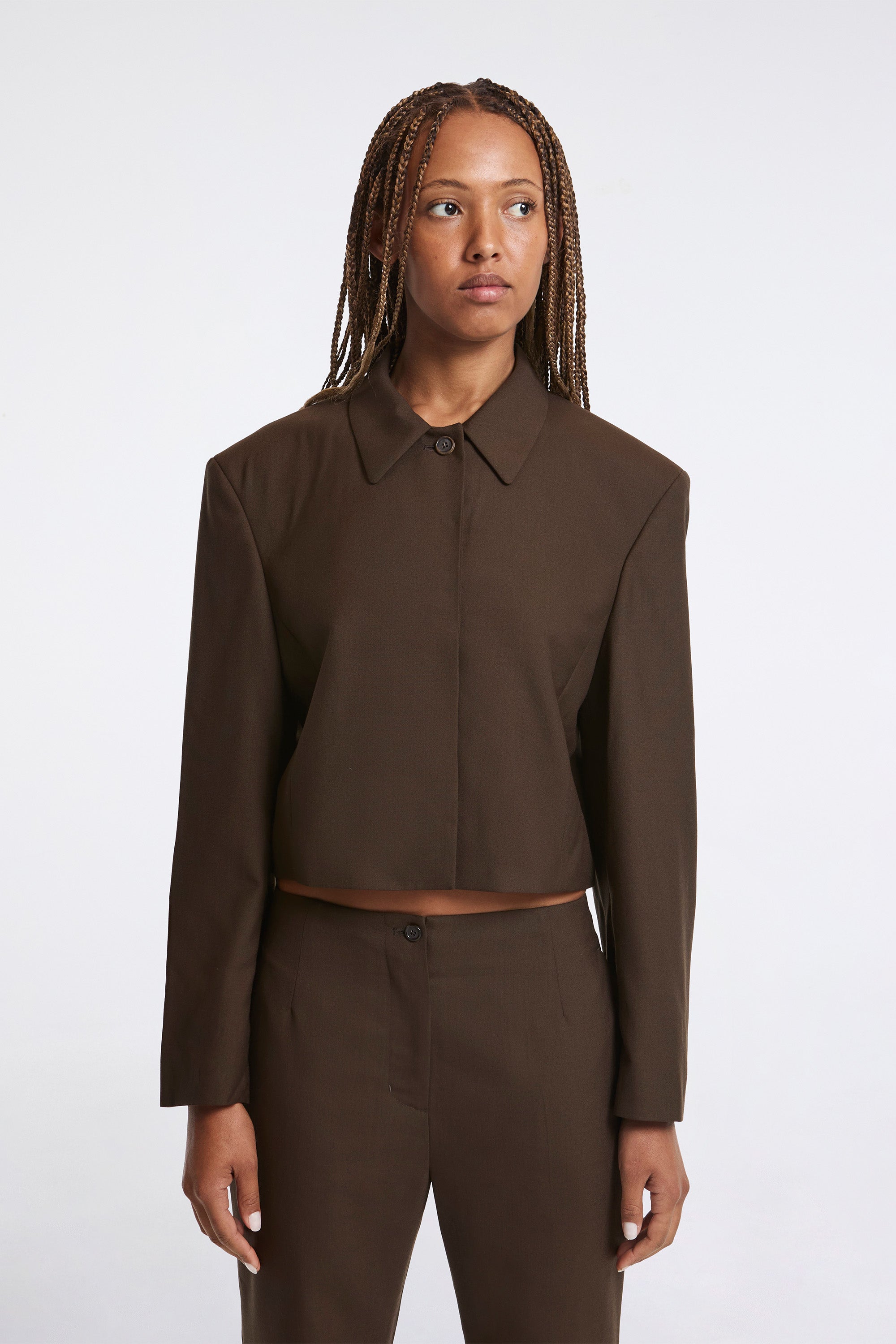 Wool Short Jacket Khaki Brown