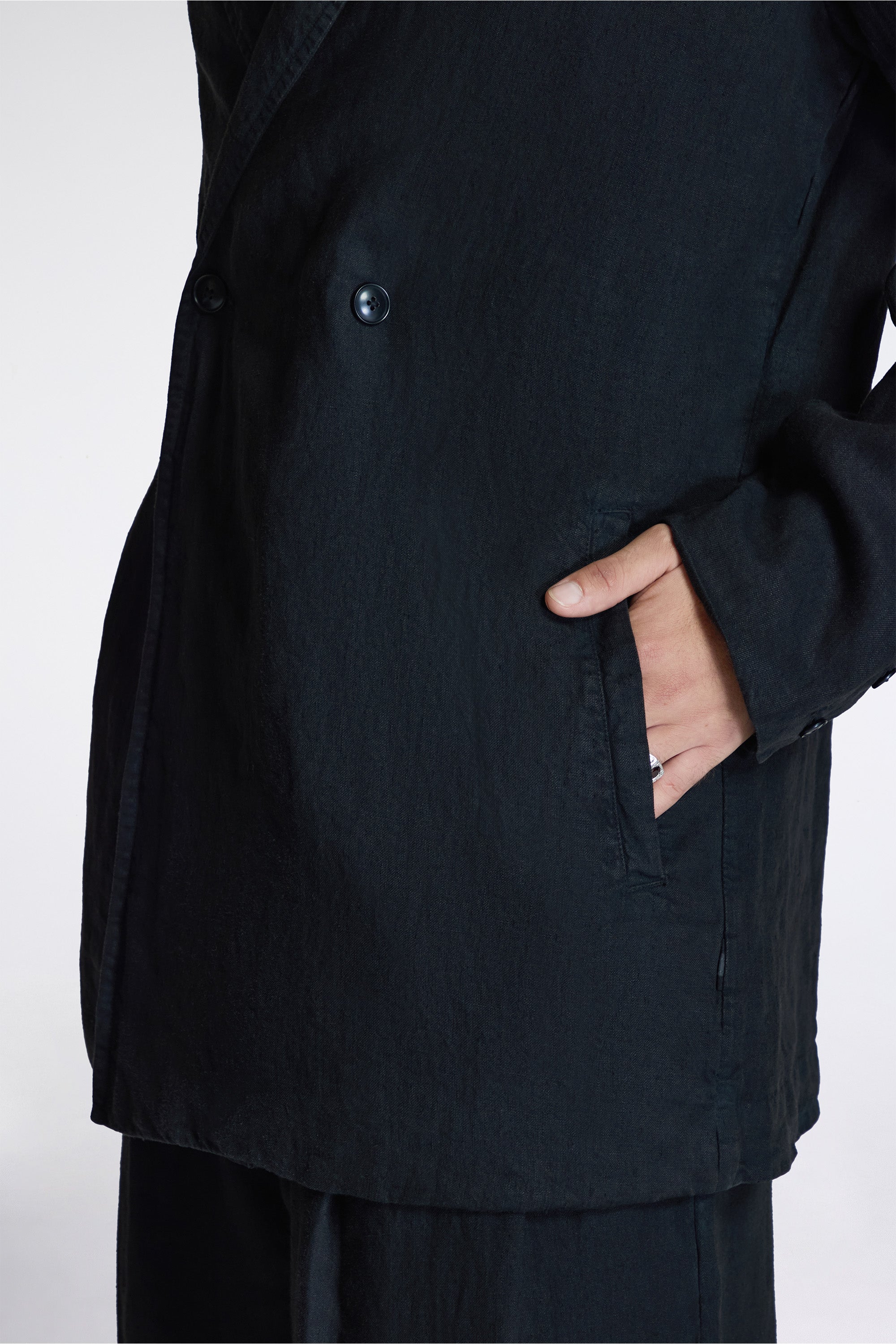 Maha Asym Linen Blazer Black