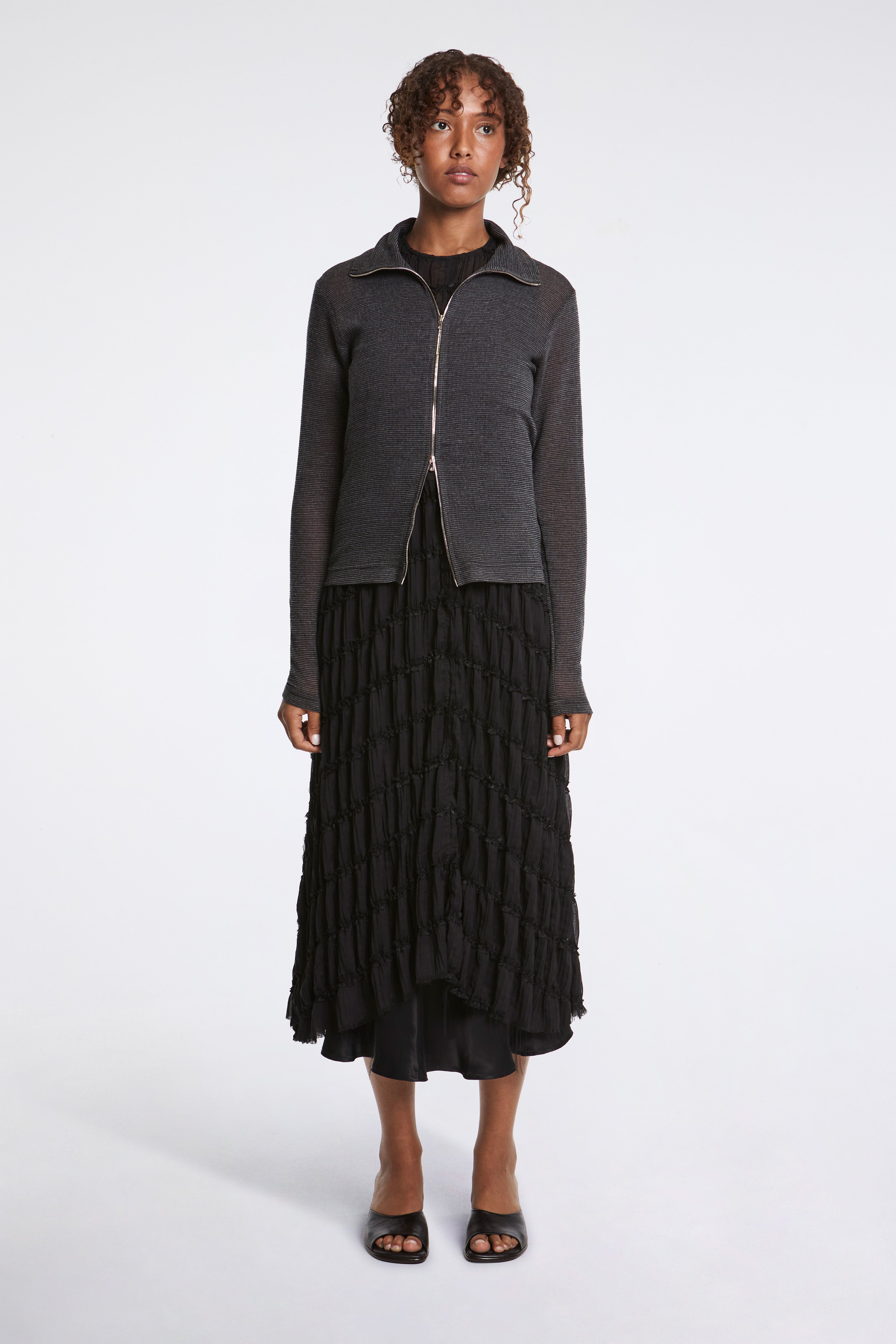 Zip Up Cardigan Charcoal