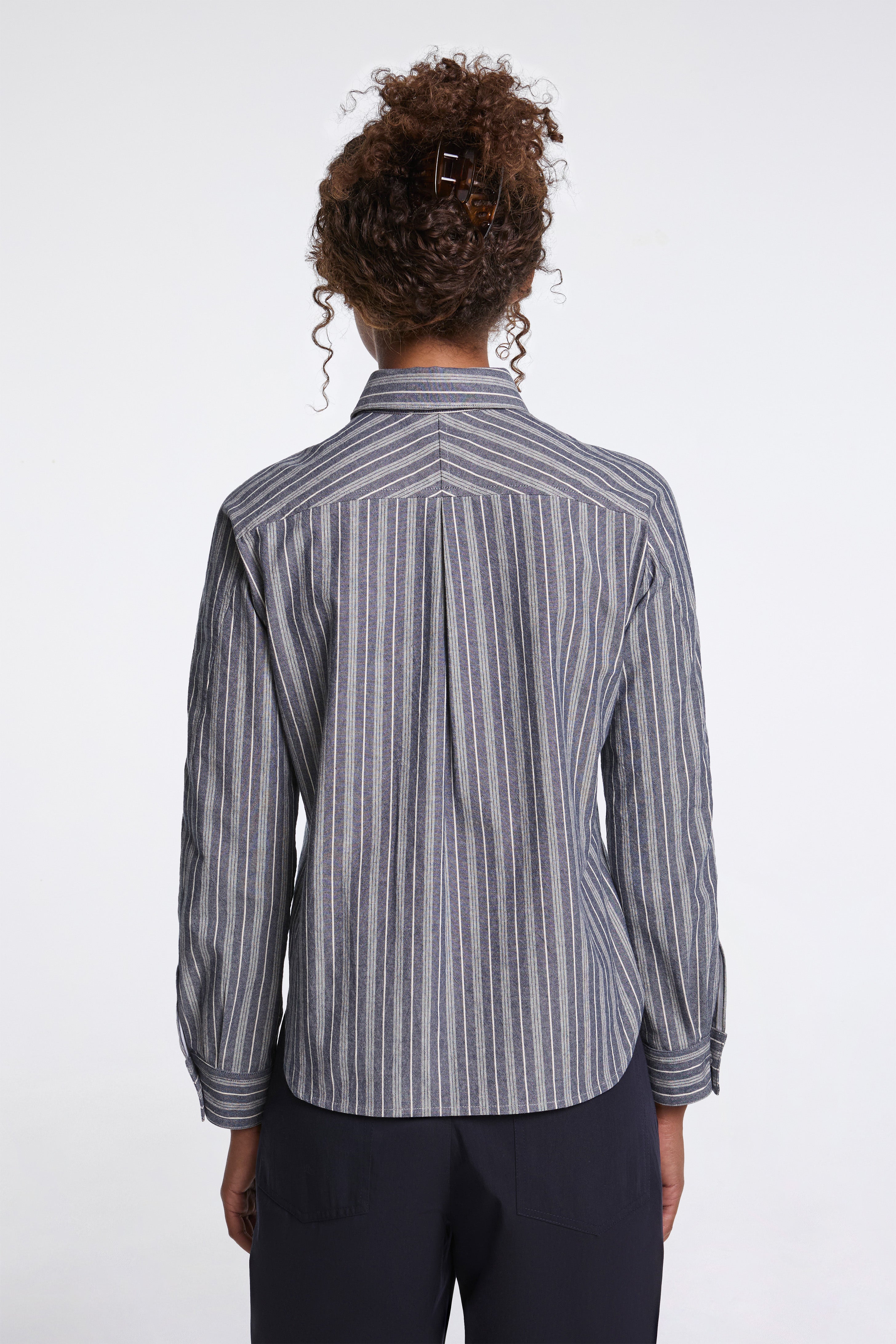 Ruched Placket Shirt Indigo Stripe