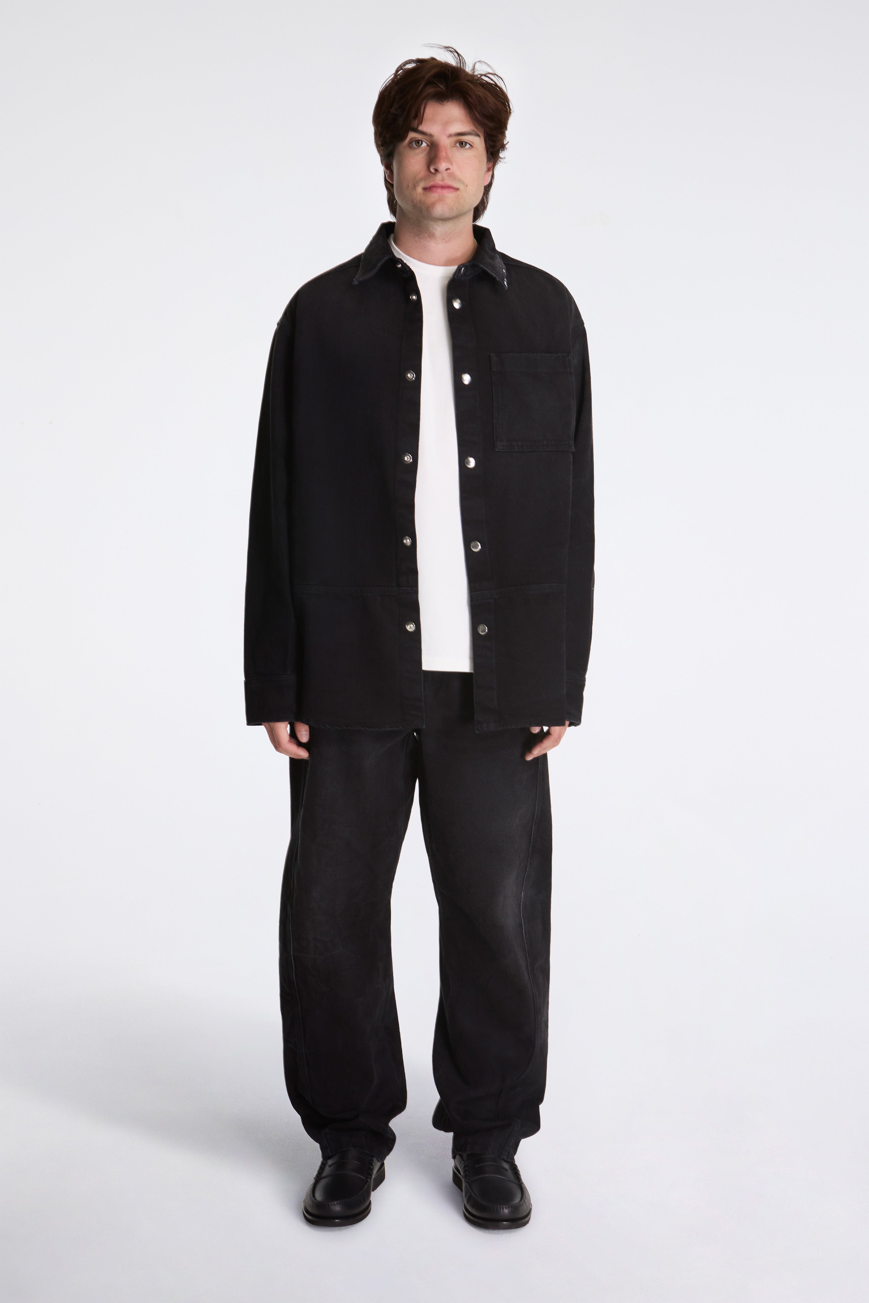 Black Denim Shirt With White Spots Black
