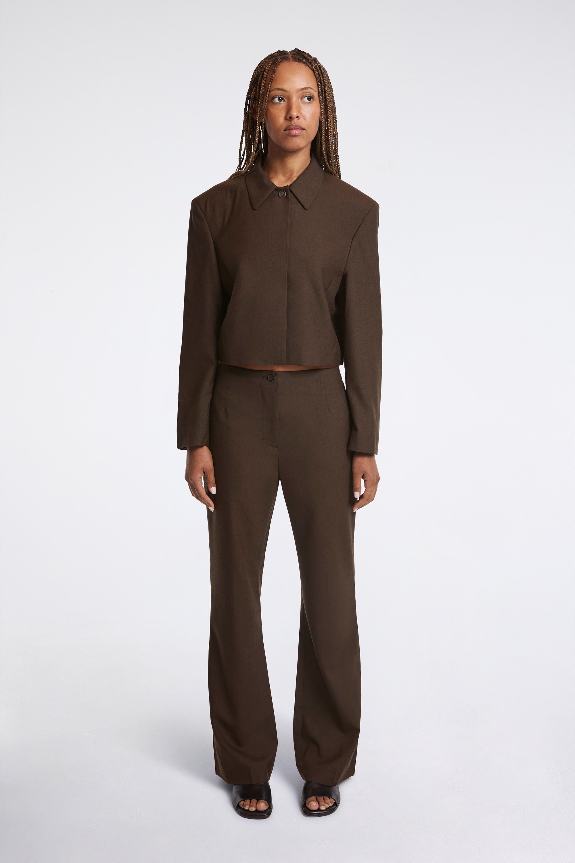 Wool Short Jacket Khaki Brown