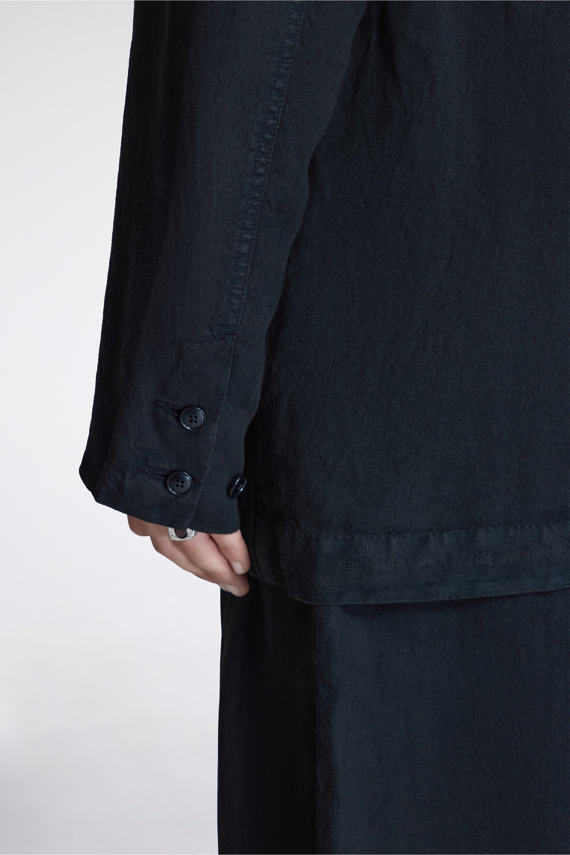 Maha Asym Linen Blazer Black