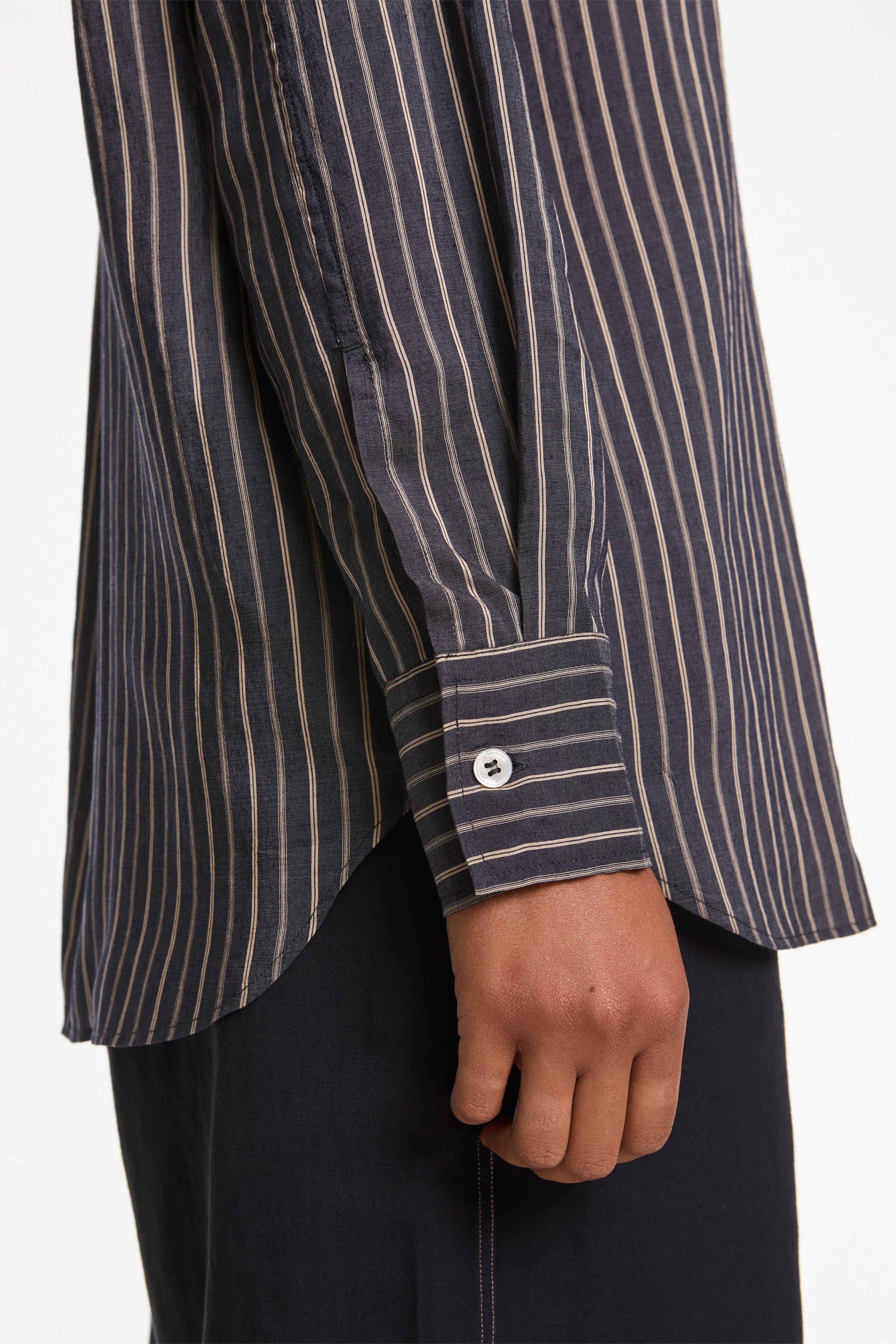 Rouen Lyocell Silk Stripe Shirt Indigo