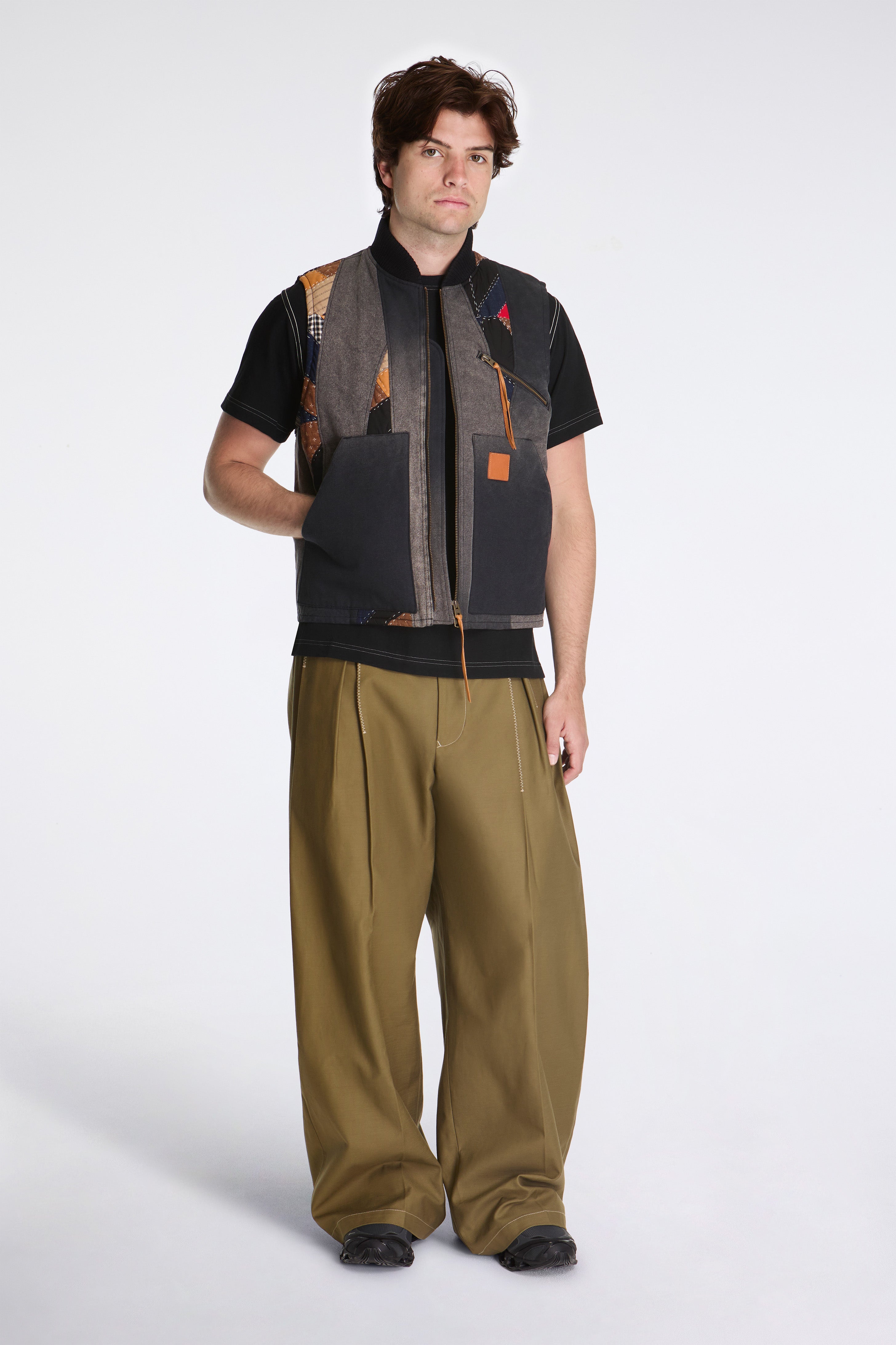 Tuck-Detail Cotton Pants Khaki